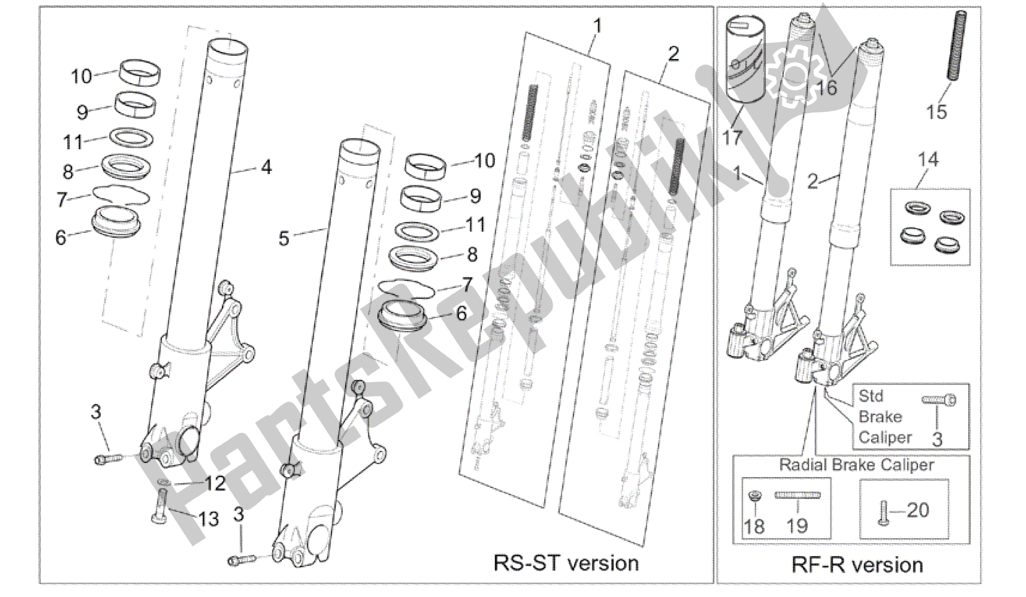 Wszystkie części do Przedni Widelec Ii Aprilia RSV Tuono R 3952 1000 2002 - 2003