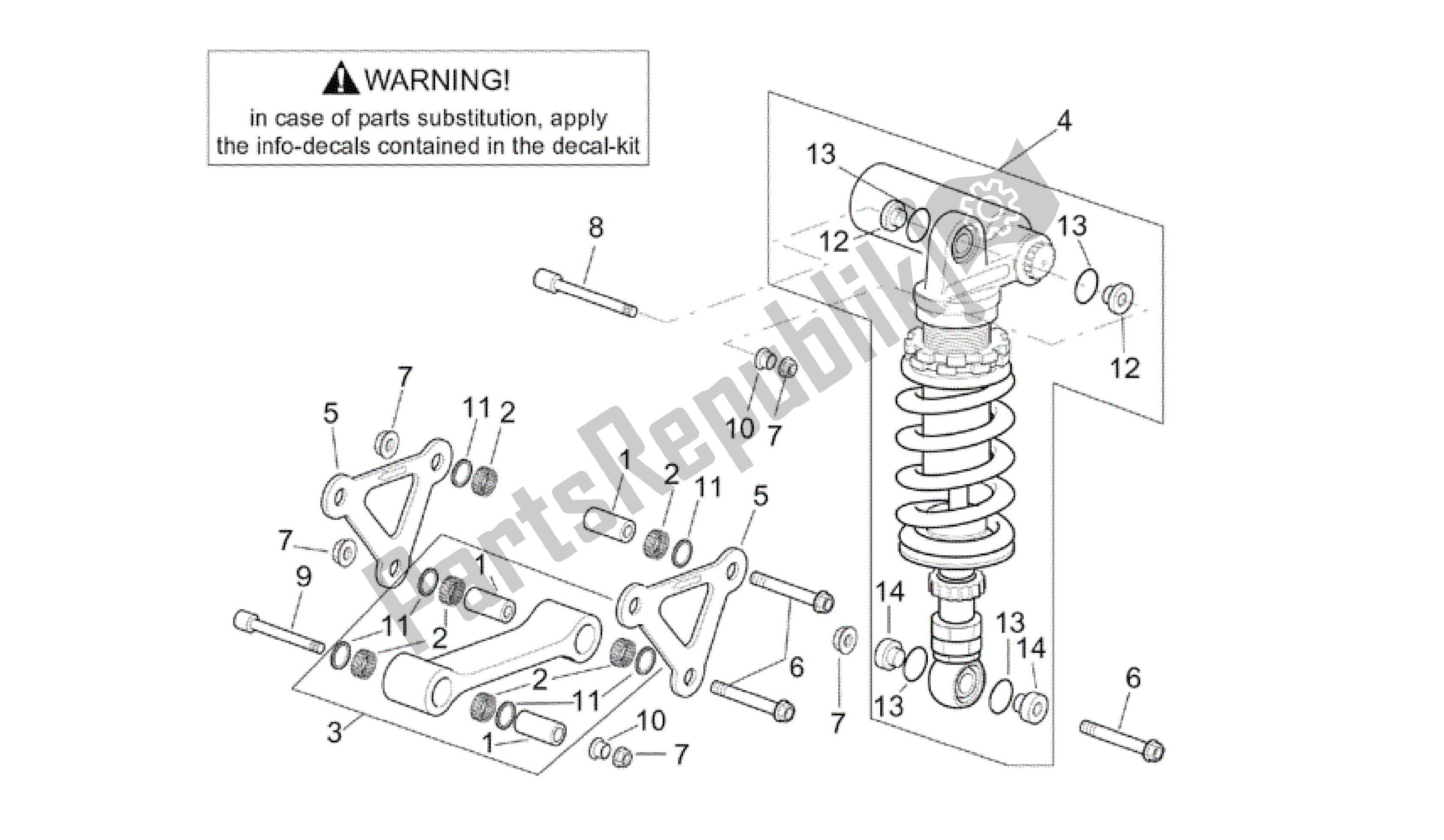 Alle onderdelen voor de Drijfstang - Achterschokbreker Abs. Van de Aprilia RSV Tuono R 3952 1000 2002 - 2003