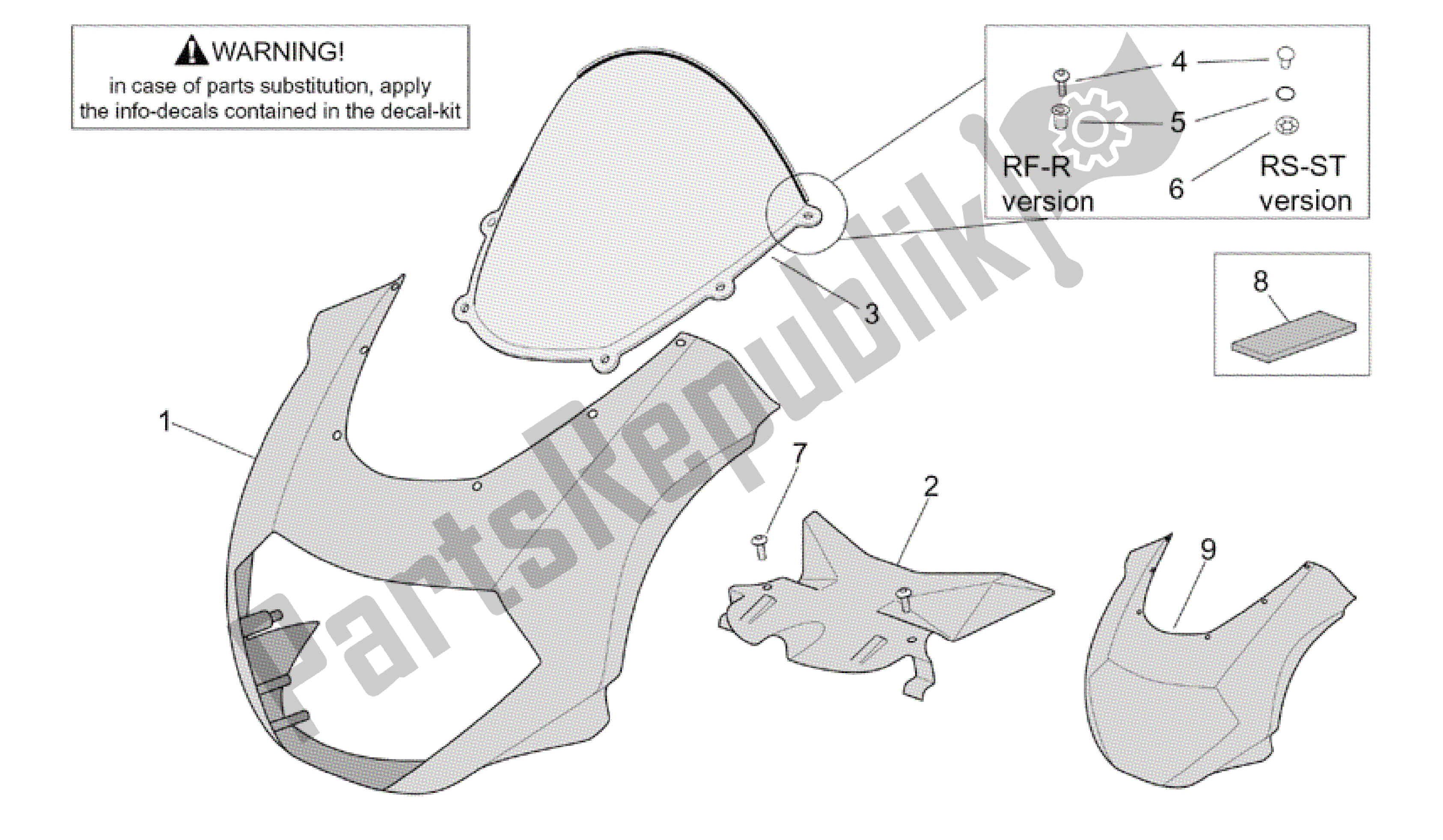 All parts for the Front Body - Front Fairing of the Aprilia RSV Tuono R 3952 1000 2002 - 2003