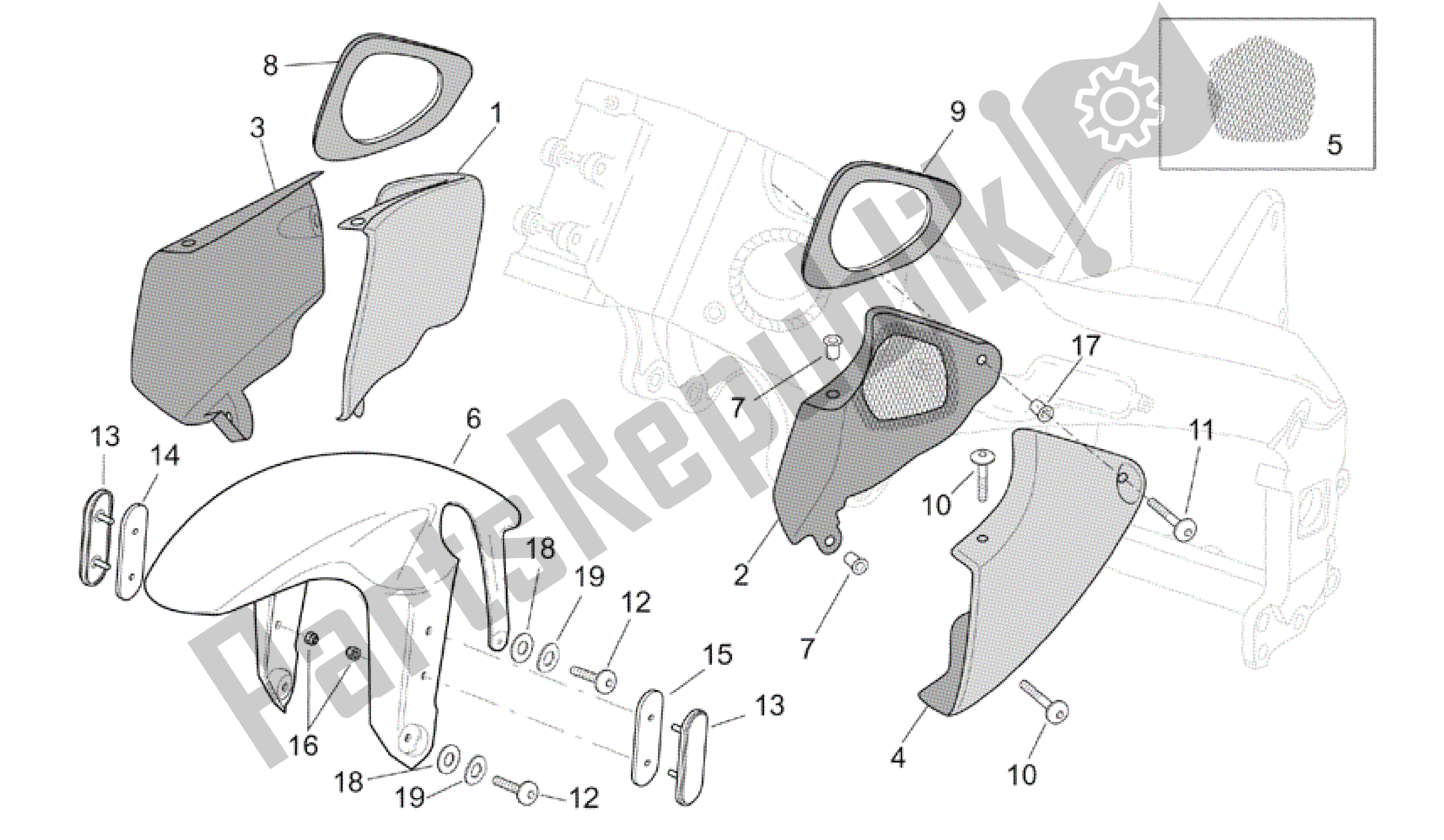 Wszystkie części do Przedni Korpus - Przedni B? Otnik Aprilia RSV Tuono R 3952 1000 2002 - 2003