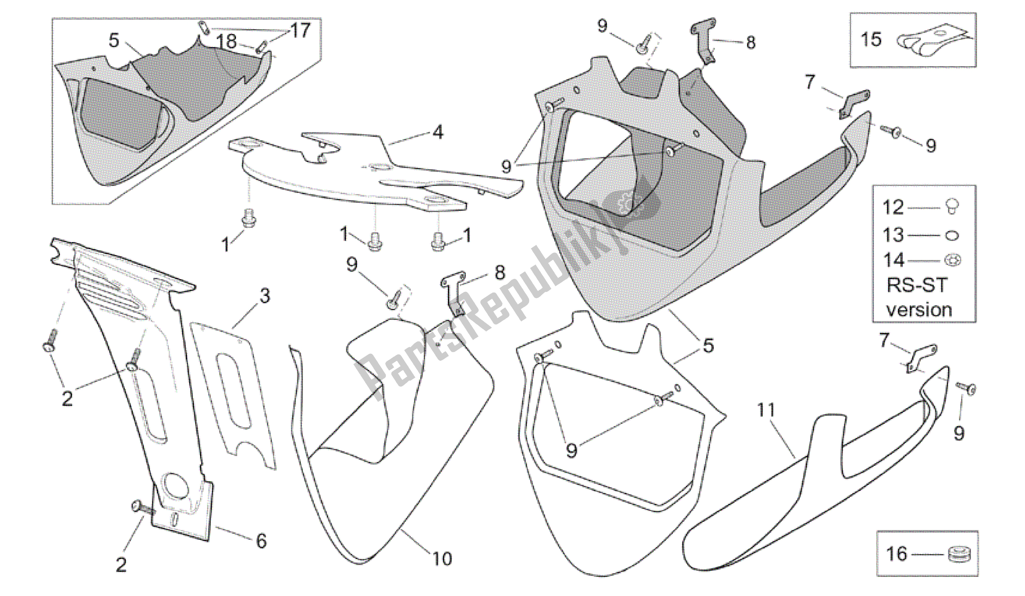 Tutte le parti per il Corpo Anteriore - Blocchi del Aprilia RSV Tuono R 3952 1000 2002 - 2003