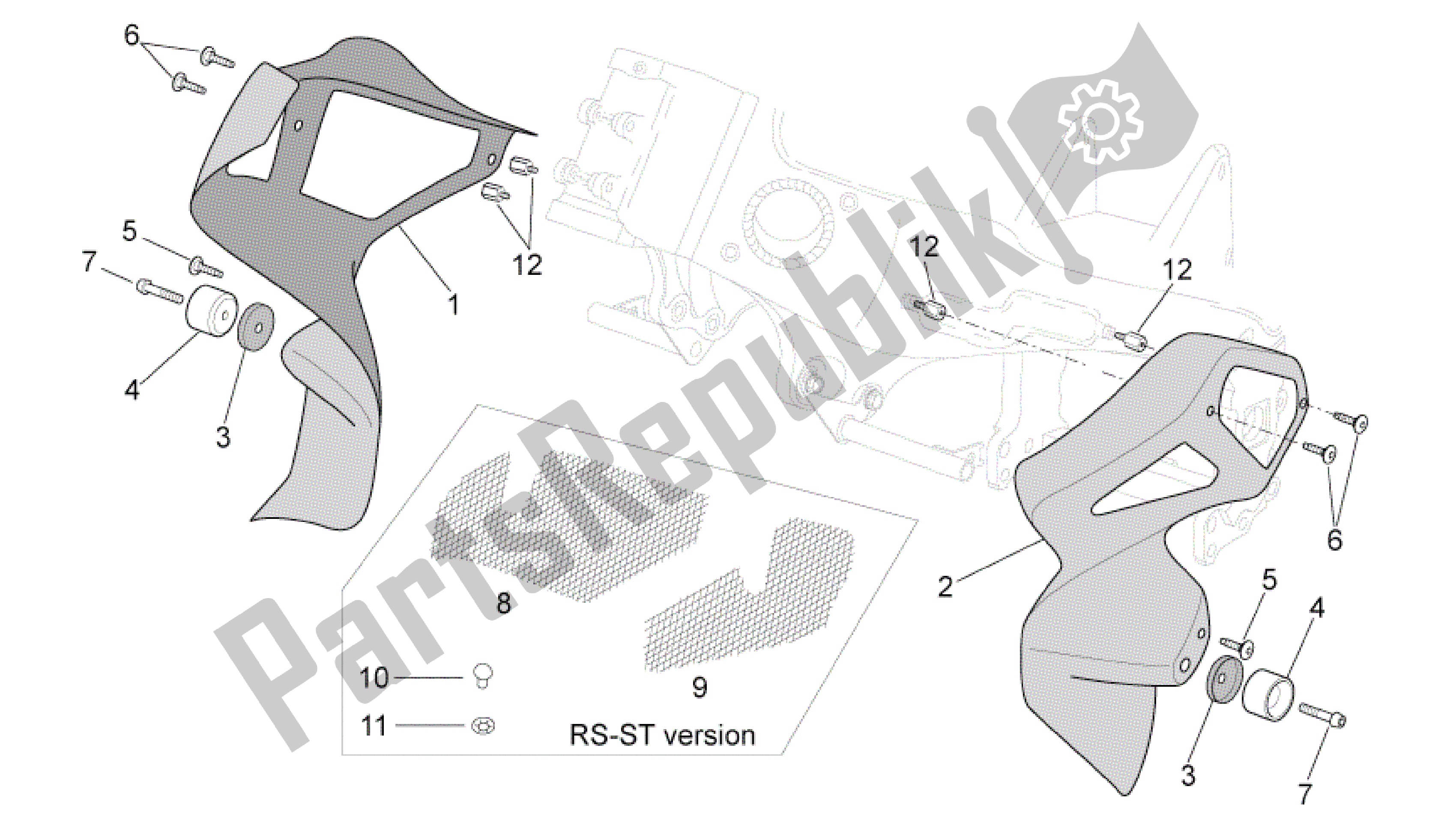 Todas as partes de Corpo Central - Carenagens Superiores do Aprilia RSV Tuono R 3952 1000 2002 - 2003