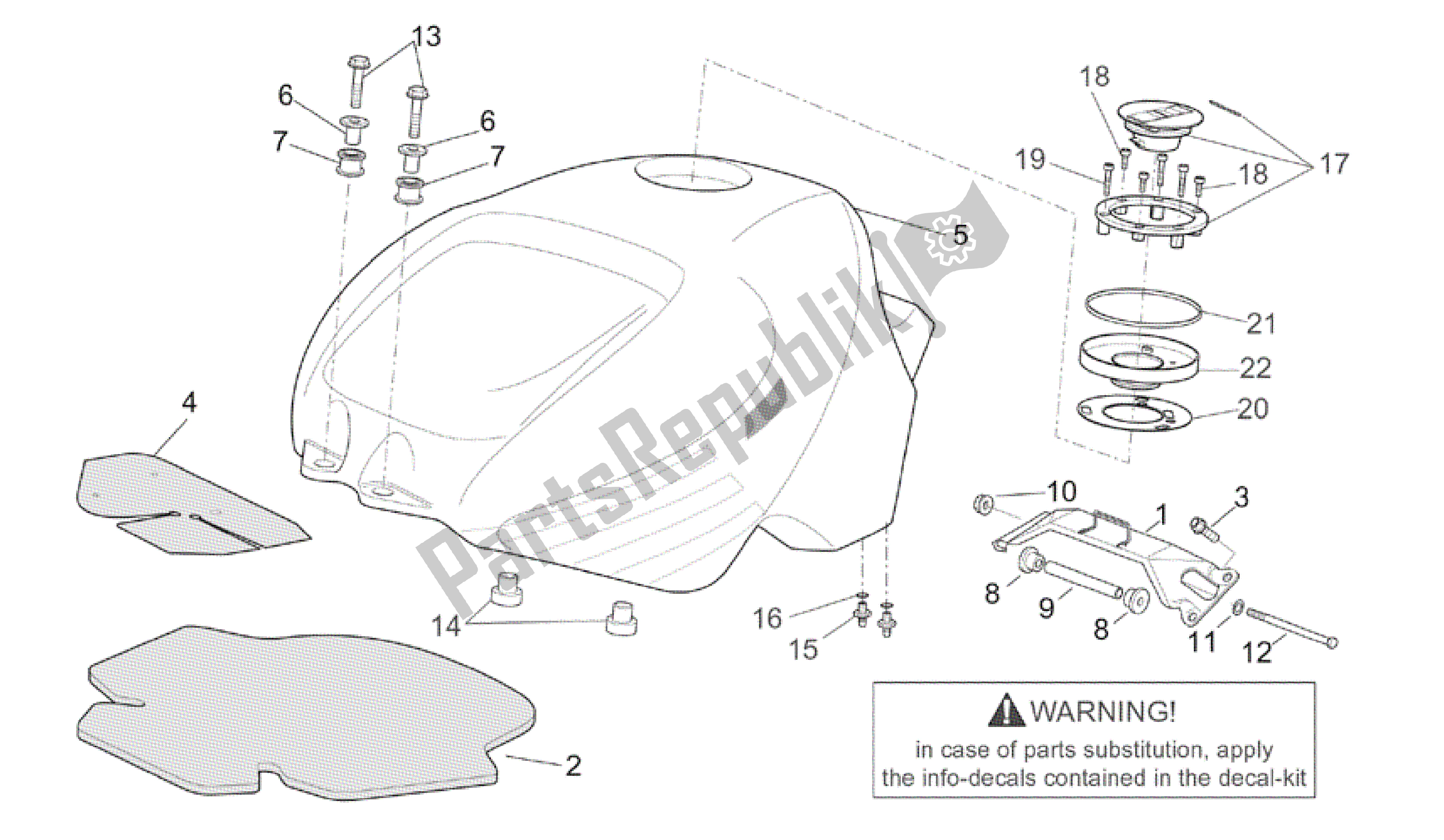 Todas as partes de Tanque De Combustível do Aprilia RSV Tuono R 3952 1000 2002 - 2003