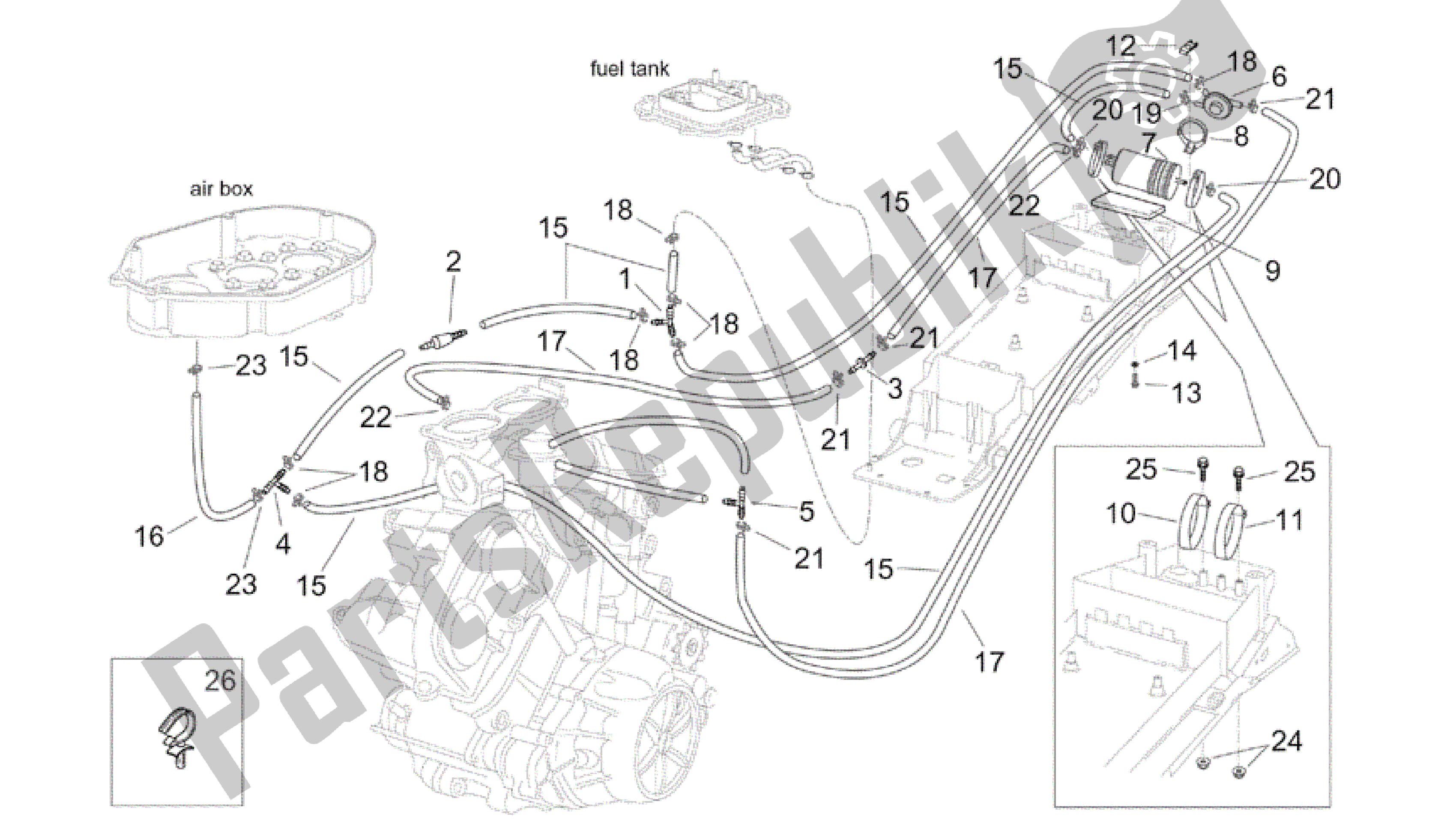 All parts for the Fuel Vapour Recover System of the Aprilia RSV Tuono R 3952 1000 2002 - 2003