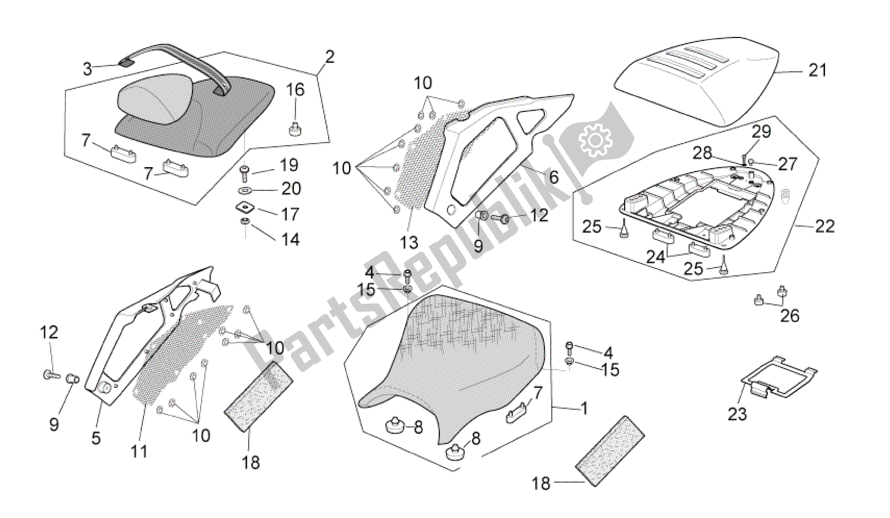 All parts for the Saddle of the Aprilia RSV Tuono R 3952 1000 2002 - 2003