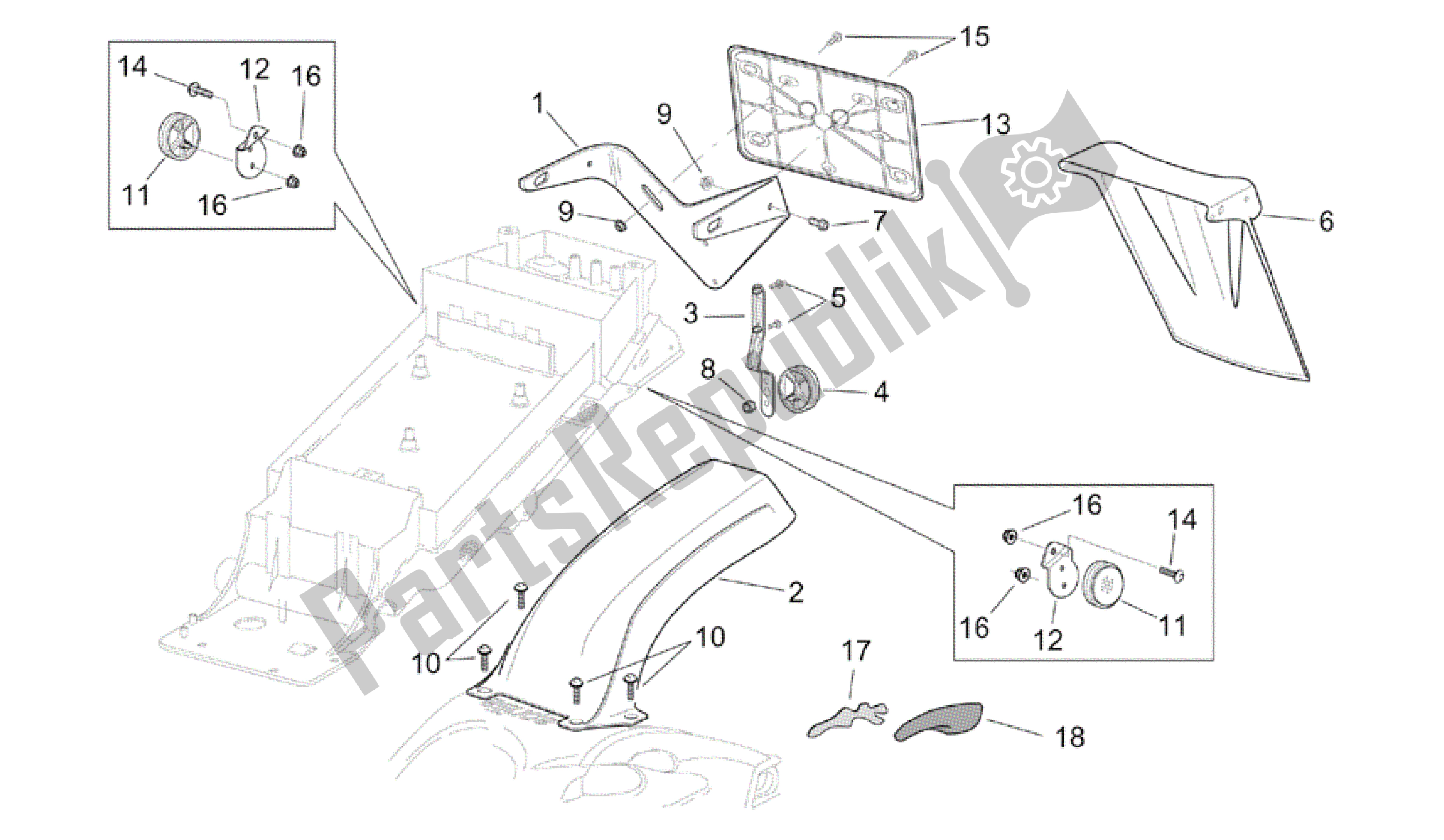 Toutes les pièces pour le Garde-boue Arrière du Aprilia RSV Tuono R 3952 1000 2002 - 2003