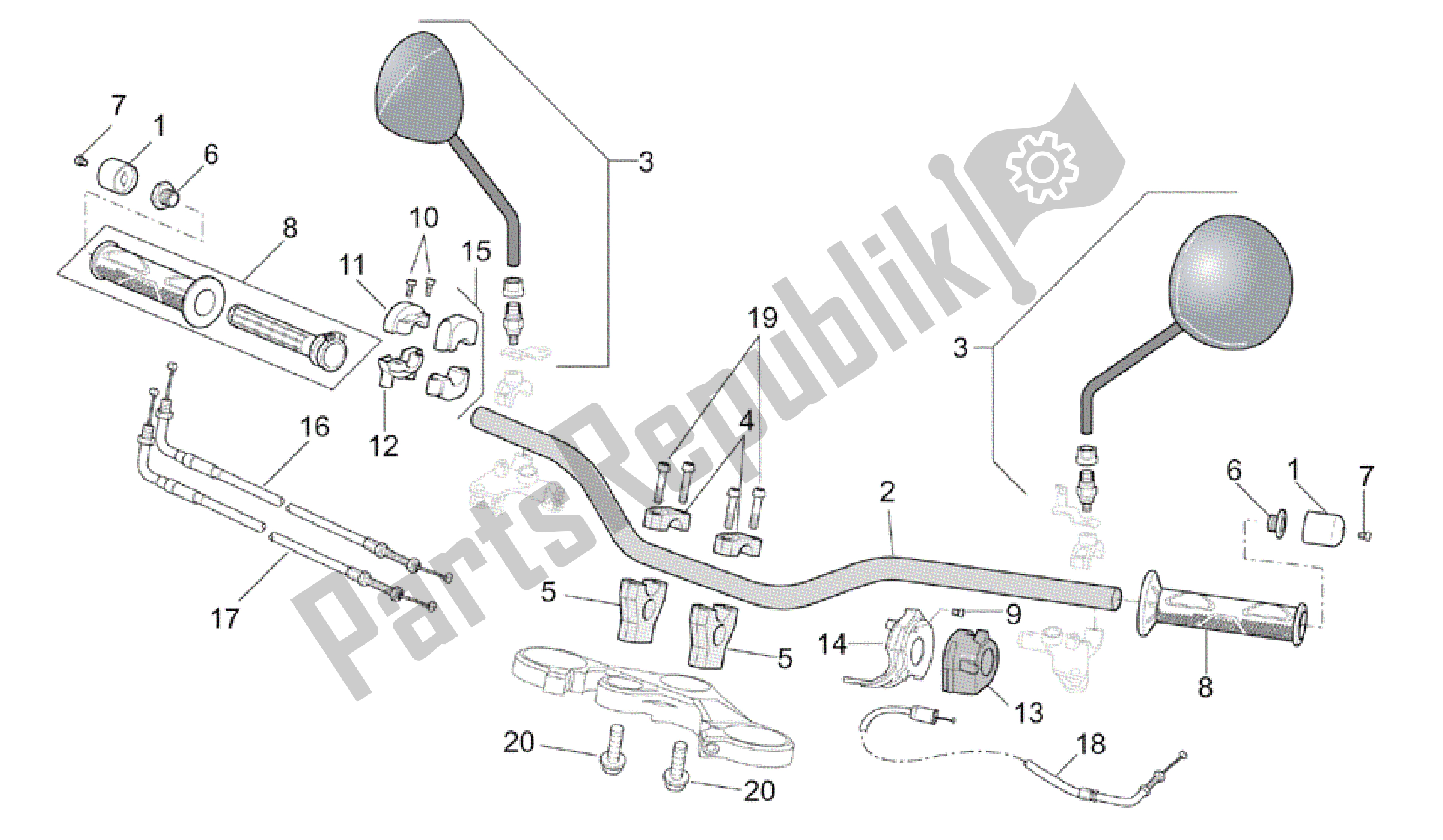 All parts for the Handlebar of the Aprilia RSV Tuono R 3952 1000 2002 - 2003