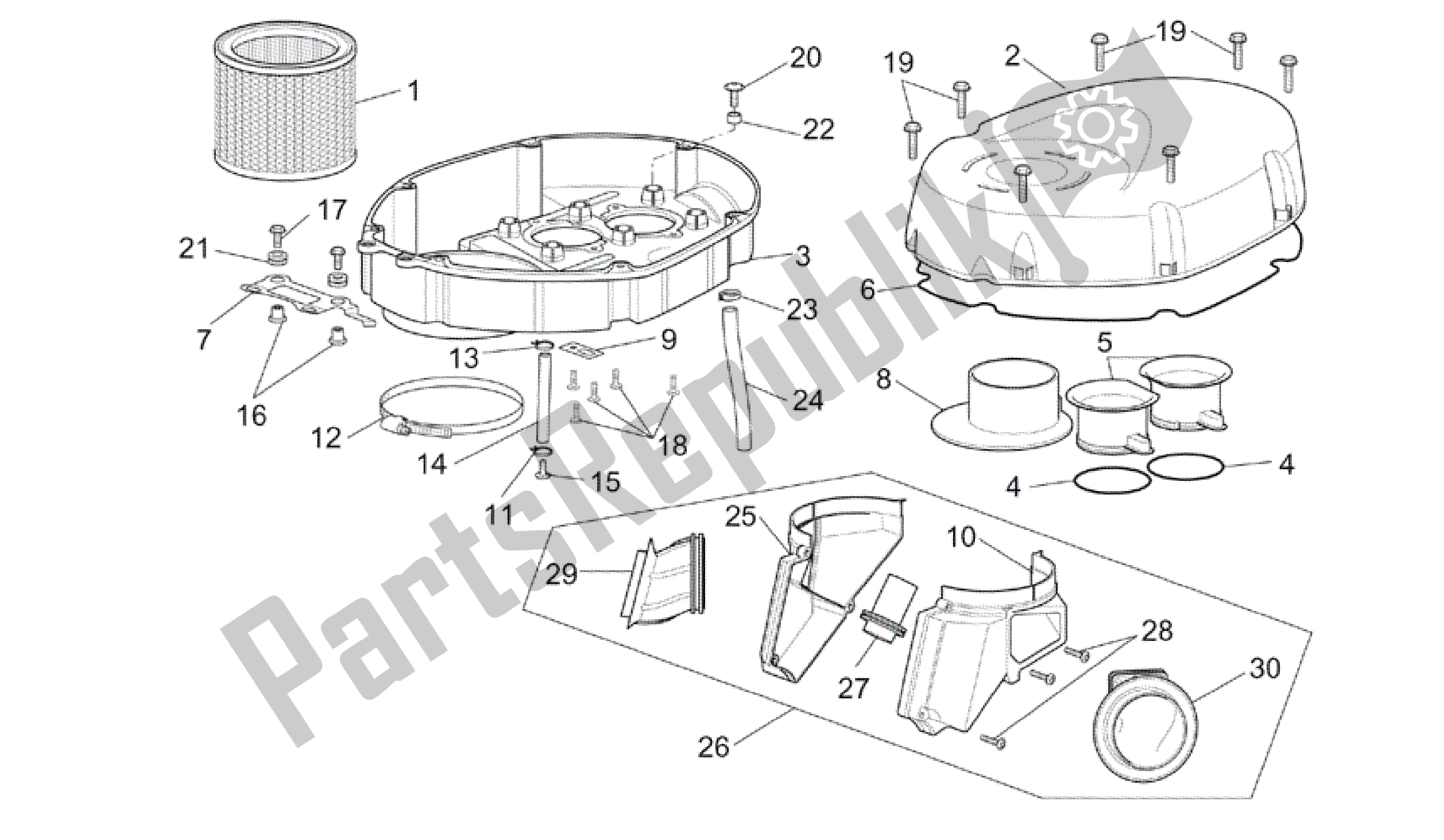 All parts for the Air Box of the Aprilia RSV Tuono R 3952 1000 2002 - 2003