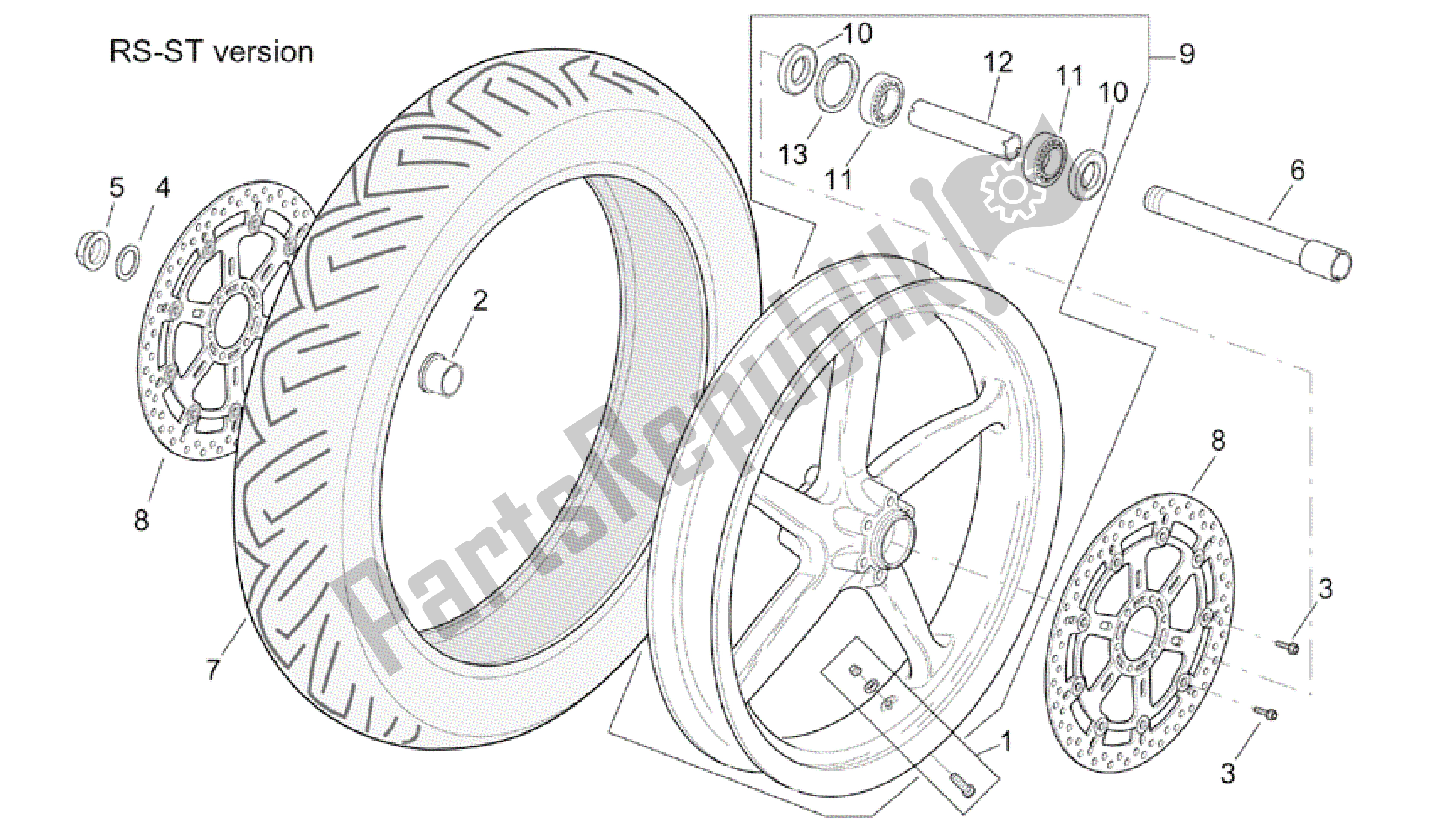 Wszystkie części do Przednie Ko? O W Wersji St-rs Aprilia RSV Tuono R 3952 1000 2002 - 2003