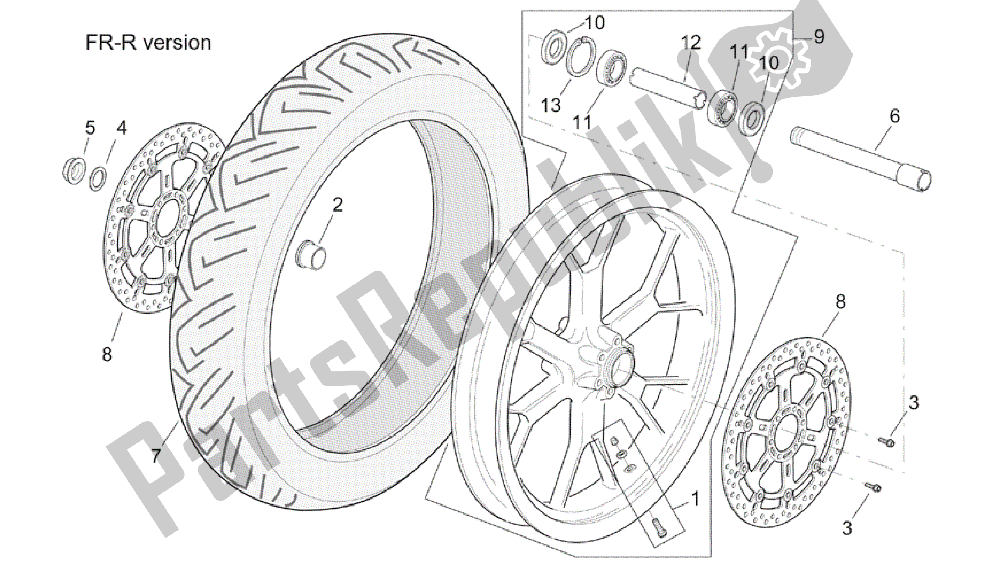 Todas las partes para Rueda Delantera Versión R-rf de Aprilia RSV Tuono R 3952 1000 2002 - 2003