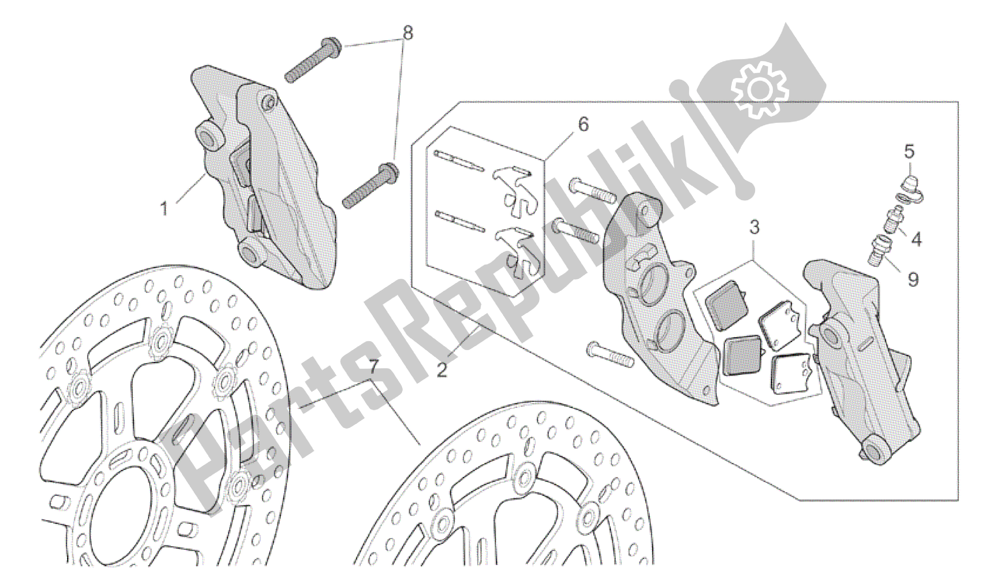 All parts for the R-rf Vers. Front Brake Caliper of the Aprilia RSV Tuono R Factory 1000 2004 - 2005