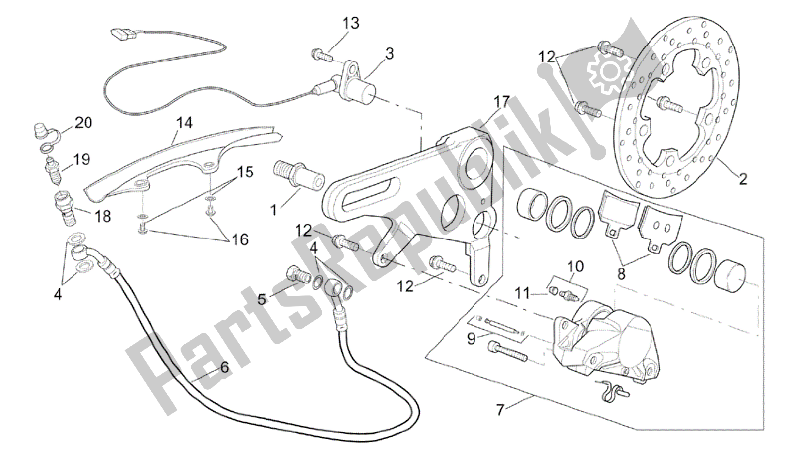 All parts for the Rear Brake Caliper of the Aprilia RSV Tuono R Factory 1000 2004 - 2005