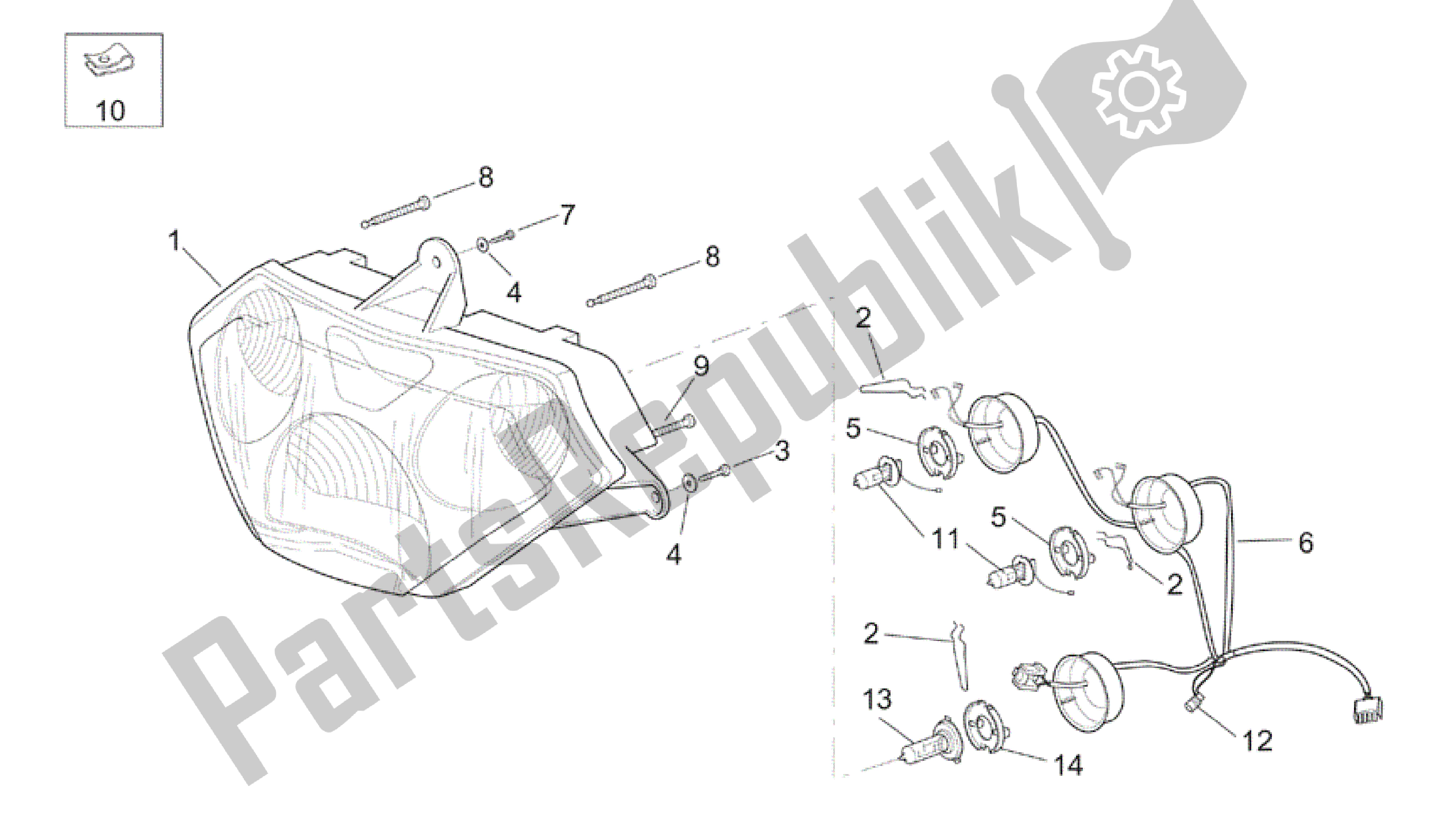 Todas as partes de Farol do Aprilia RSV Tuono R Factory 1000 2004 - 2005