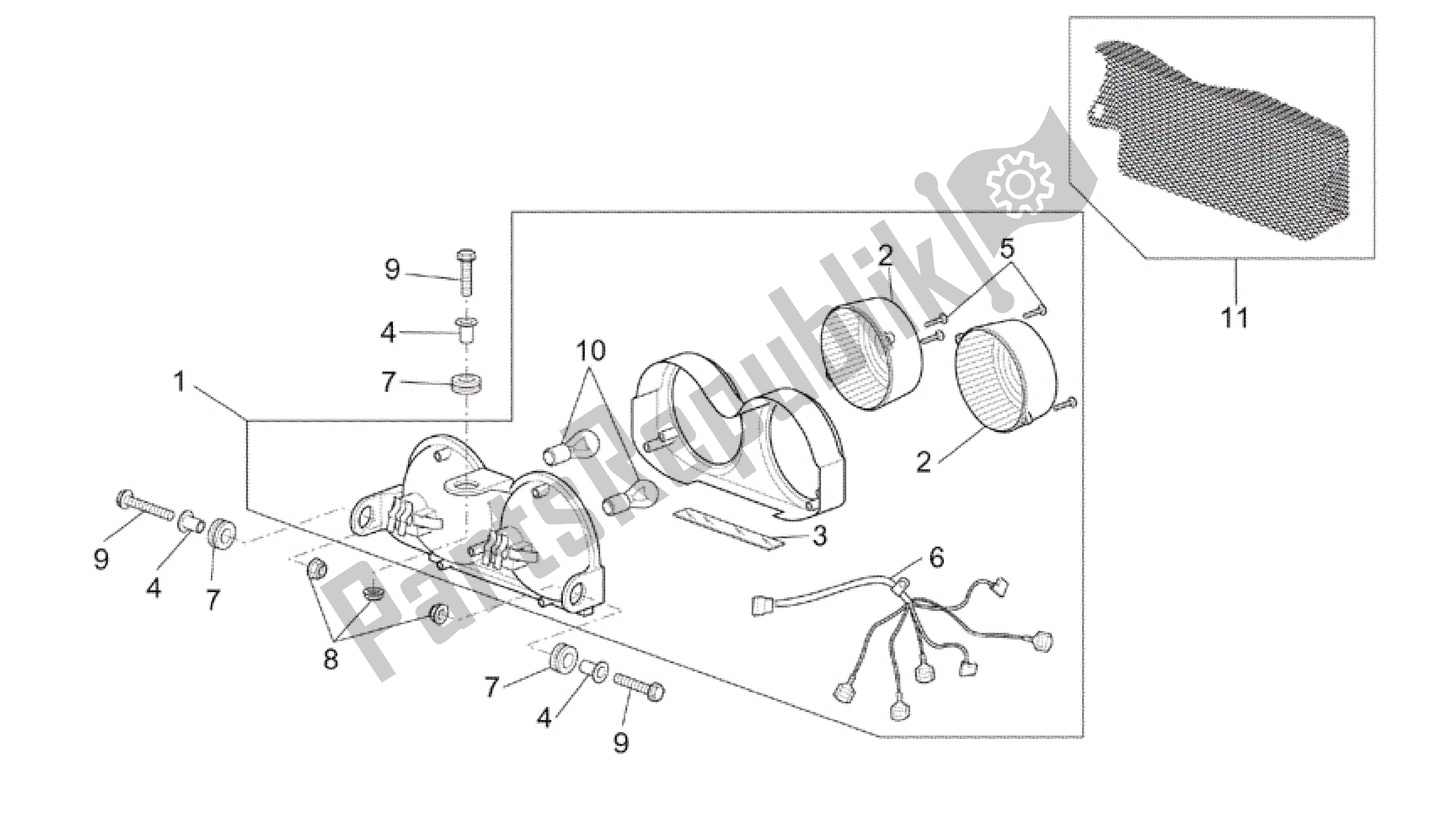 All parts for the Taillight of the Aprilia RSV Tuono R Factory 1000 2004 - 2005