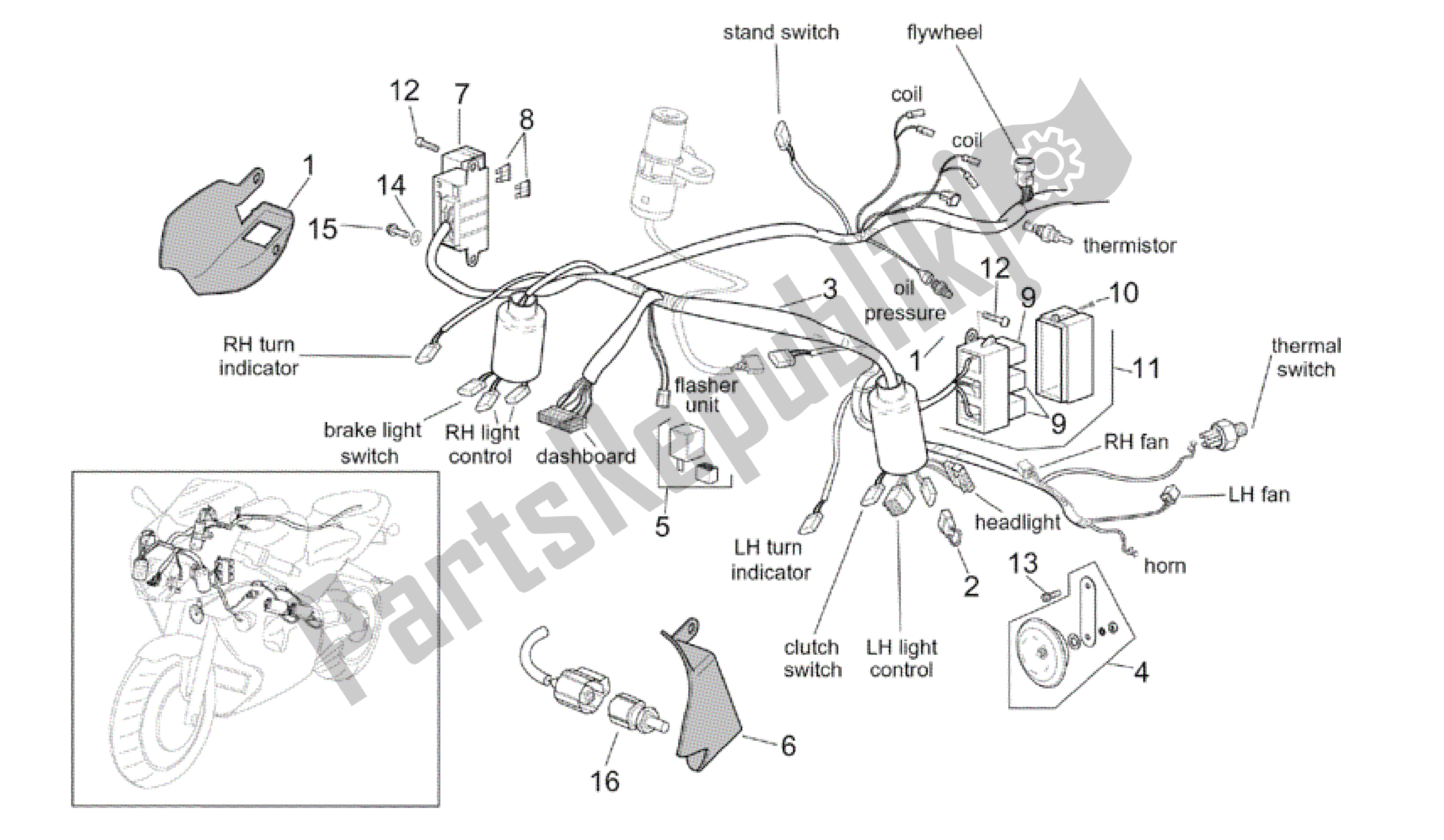 Tutte le parti per il Impianto Elettrico Anteriore del Aprilia RSV Tuono R Factory 1000 2004 - 2005