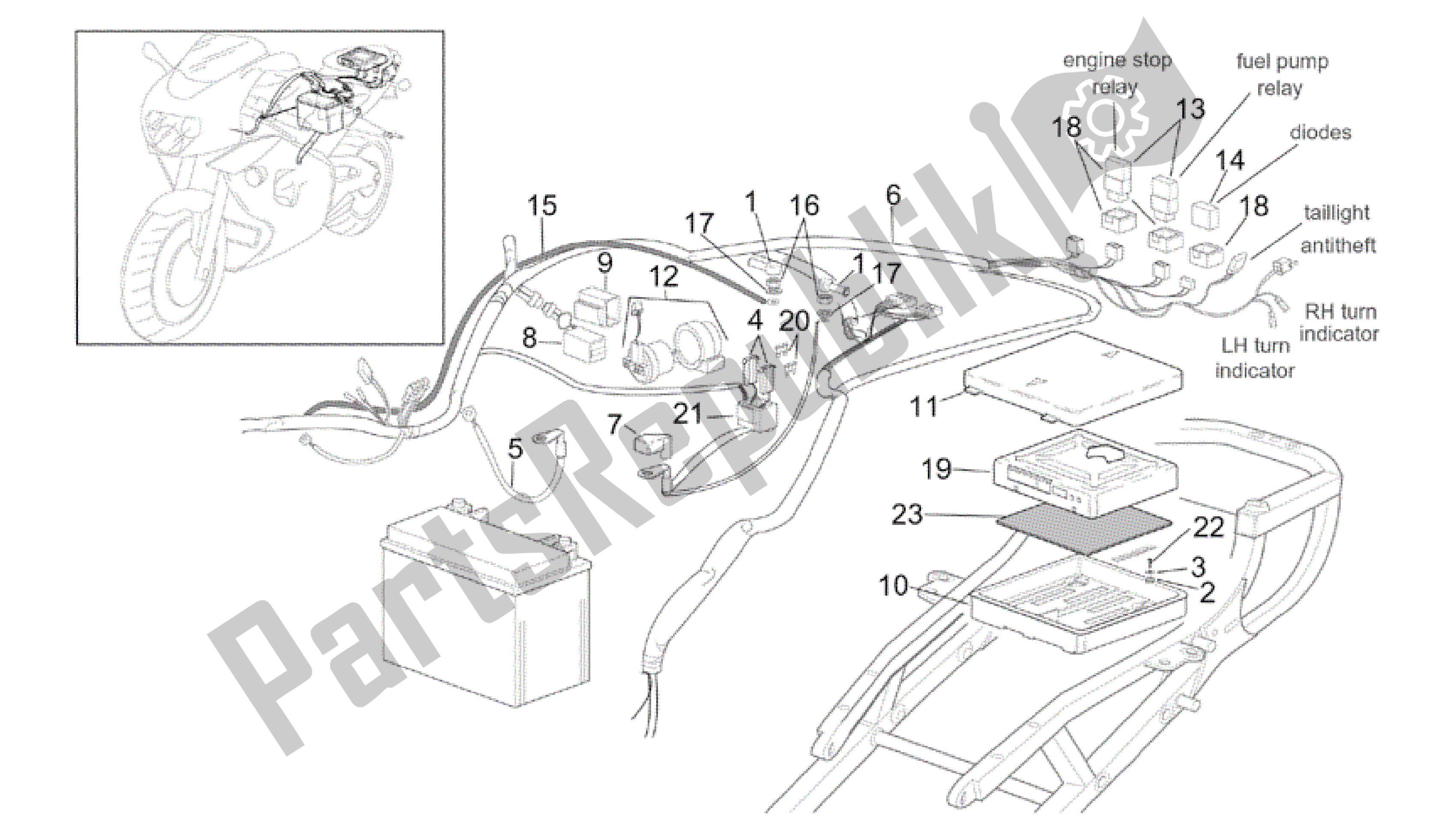 All parts for the Rear Electrical System of the Aprilia RSV Tuono R Factory 1000 2004 - 2005