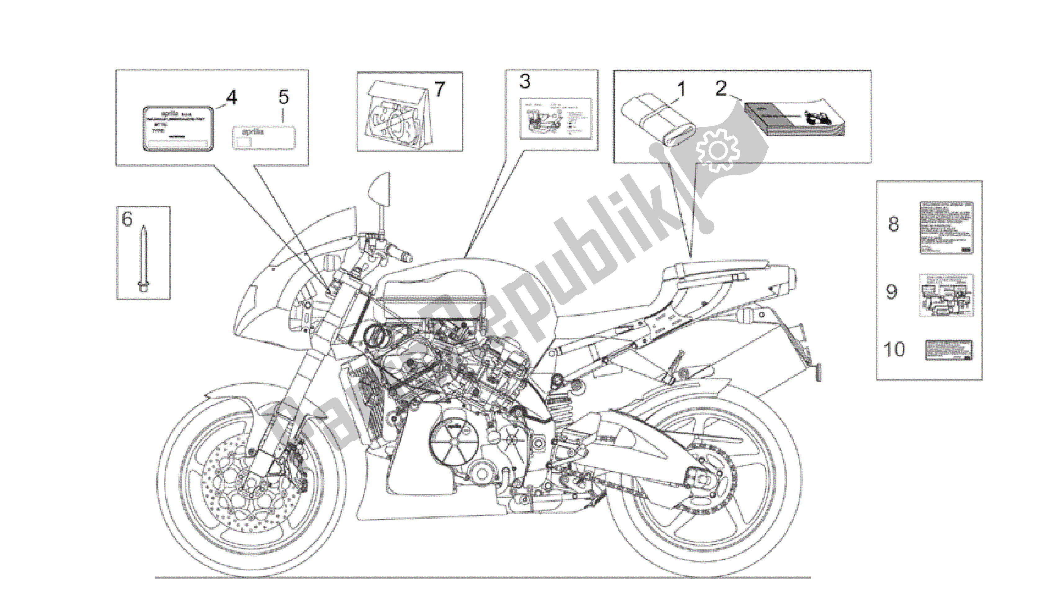 Tutte le parti per il Decal Op. Handbooks E Set Di Piatti del Aprilia RSV Tuono R Factory 1000 2004 - 2005