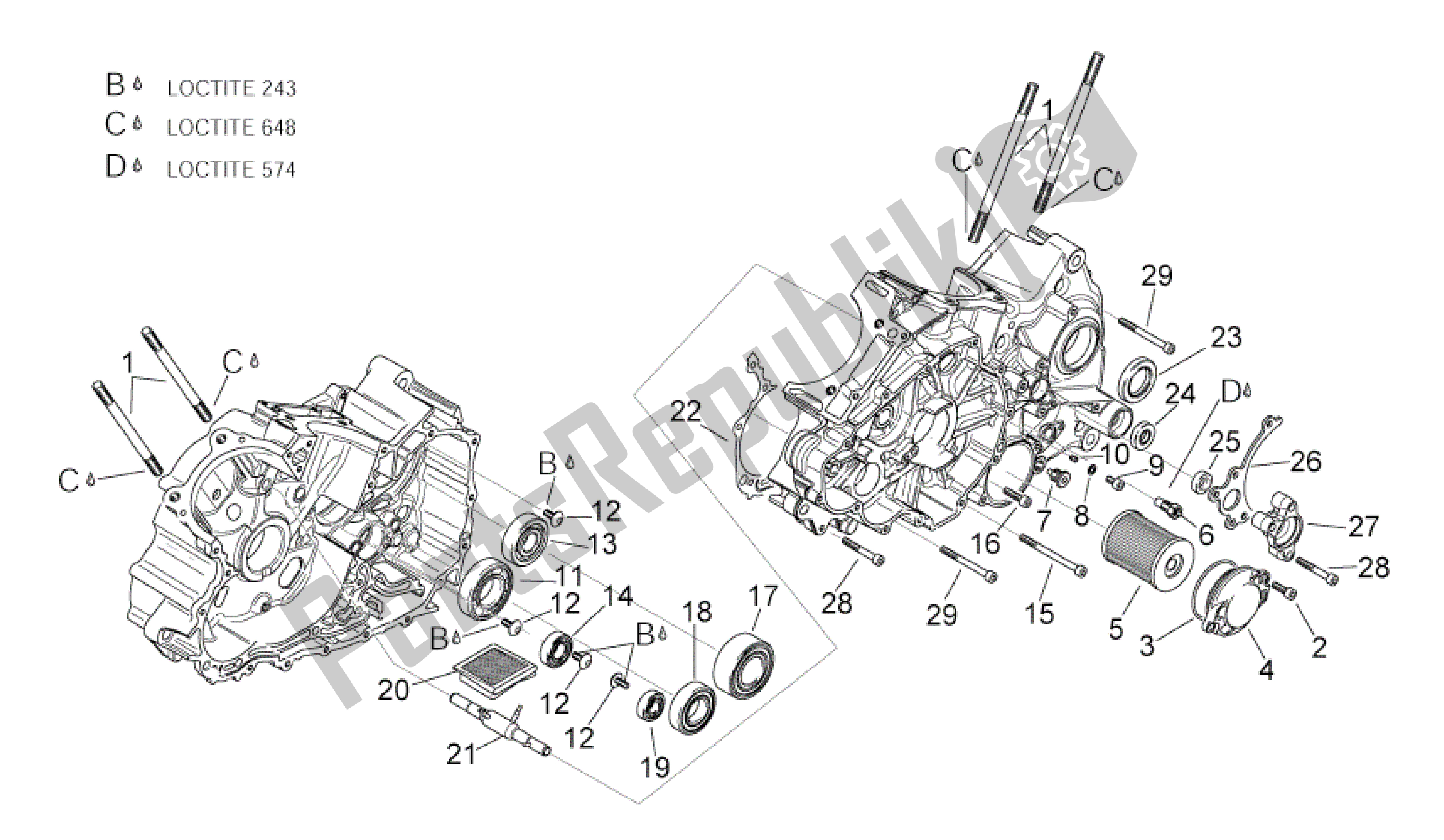 Todas as partes de Cárteres Ii do Aprilia RSV Tuono R Factory 1000 2004 - 2005