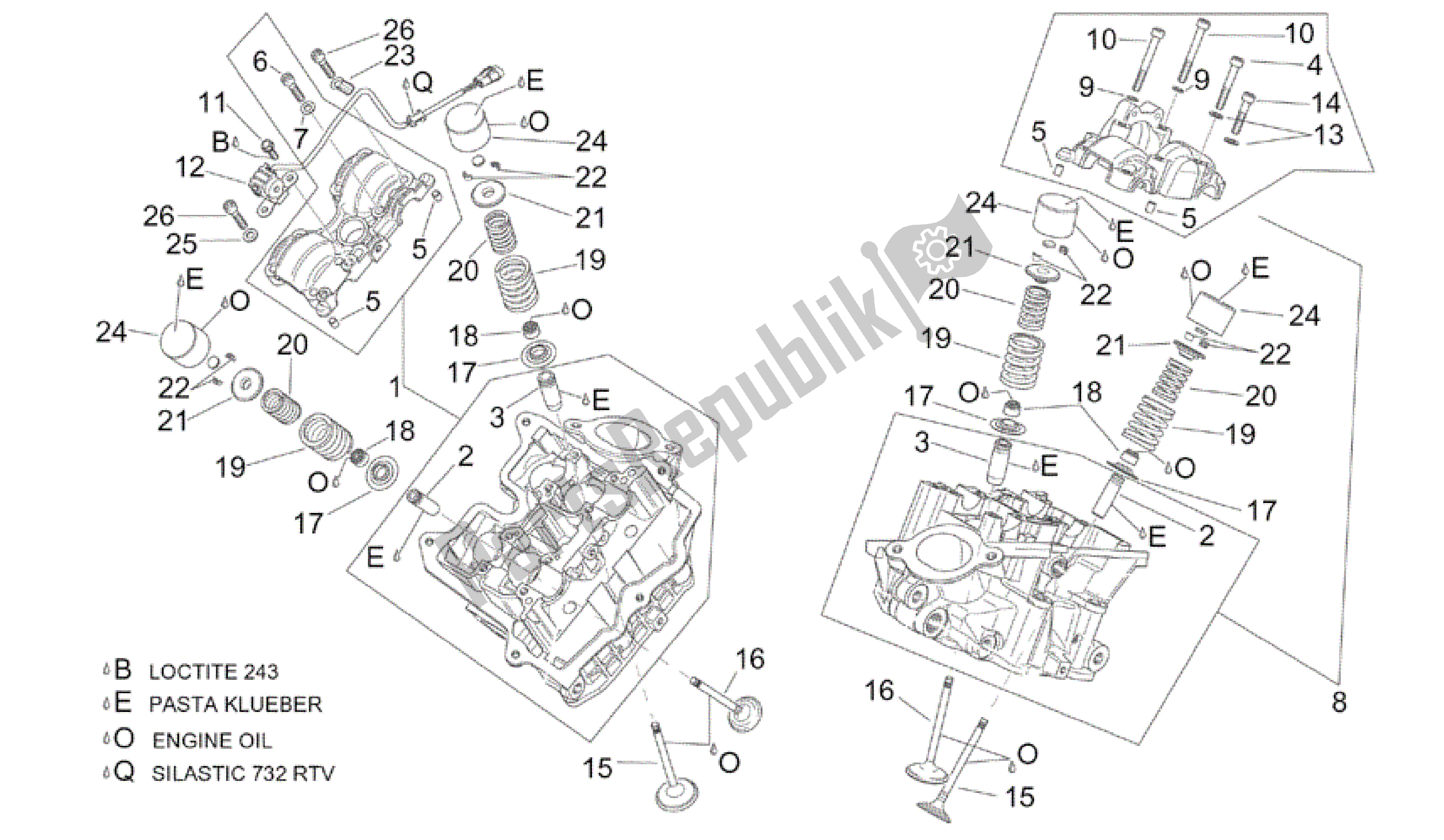 Alle onderdelen voor de Cilinderkop En Kleppen van de Aprilia RSV Tuono R Factory 1000 2004 - 2005