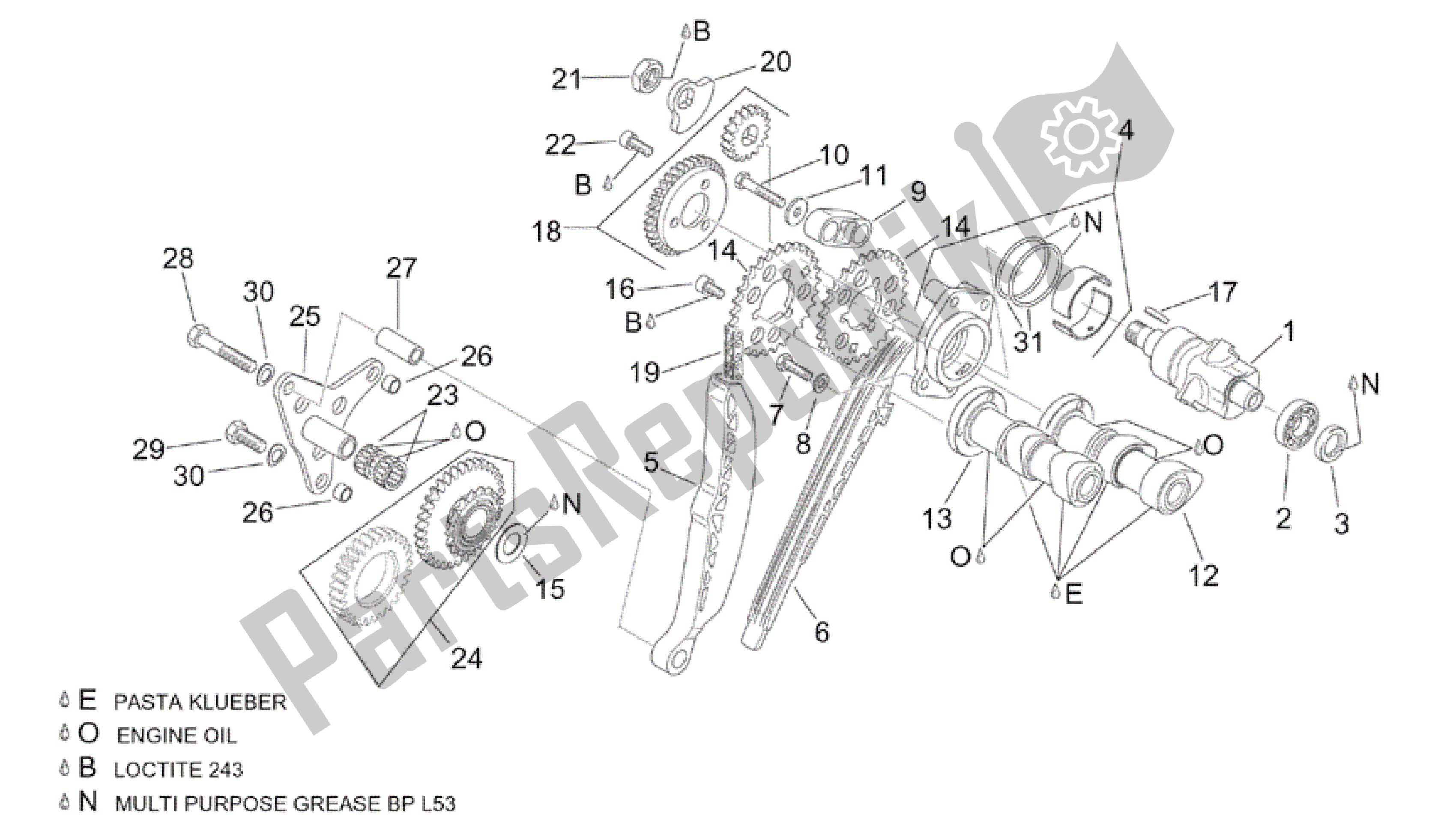 All parts for the Rear Cylinder Timing System of the Aprilia RSV Tuono R Factory 1000 2004 - 2005