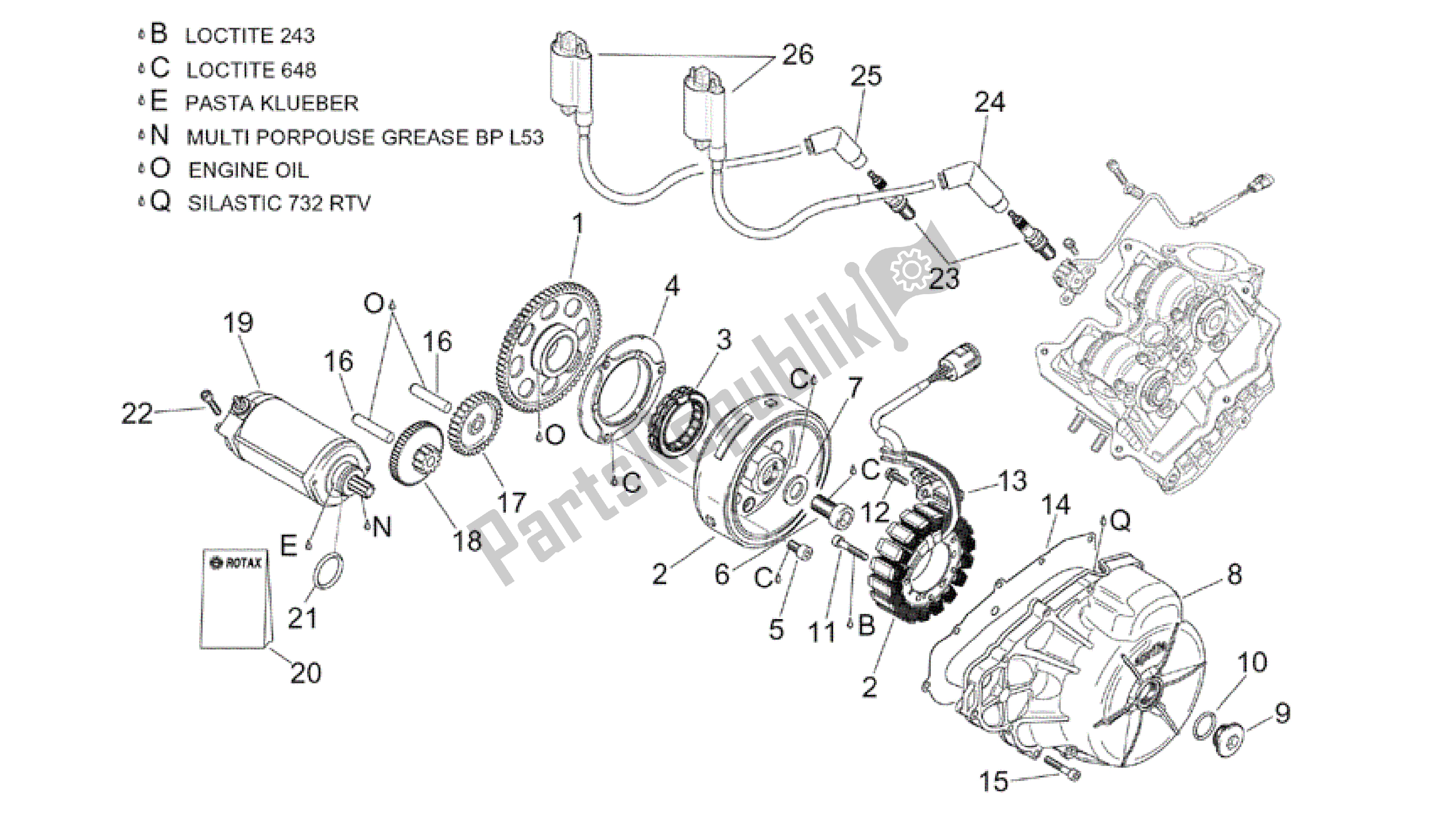 Alle onderdelen voor de Ontstekingseenheid van de Aprilia RSV Tuono R Factory 1000 2004 - 2005