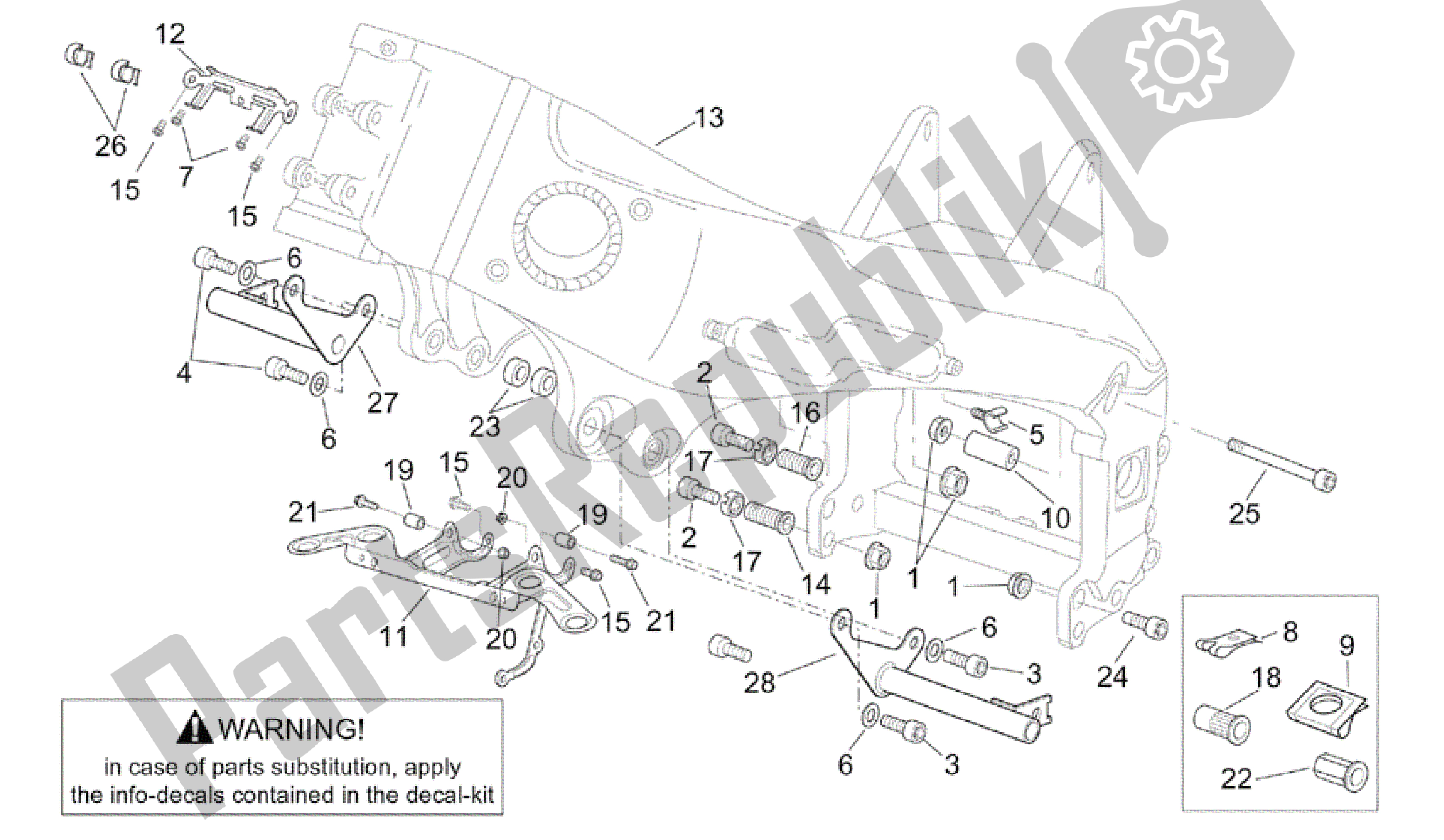 Alle onderdelen voor de Kader Iii van de Aprilia RSV Tuono R Factory 1000 2004 - 2005