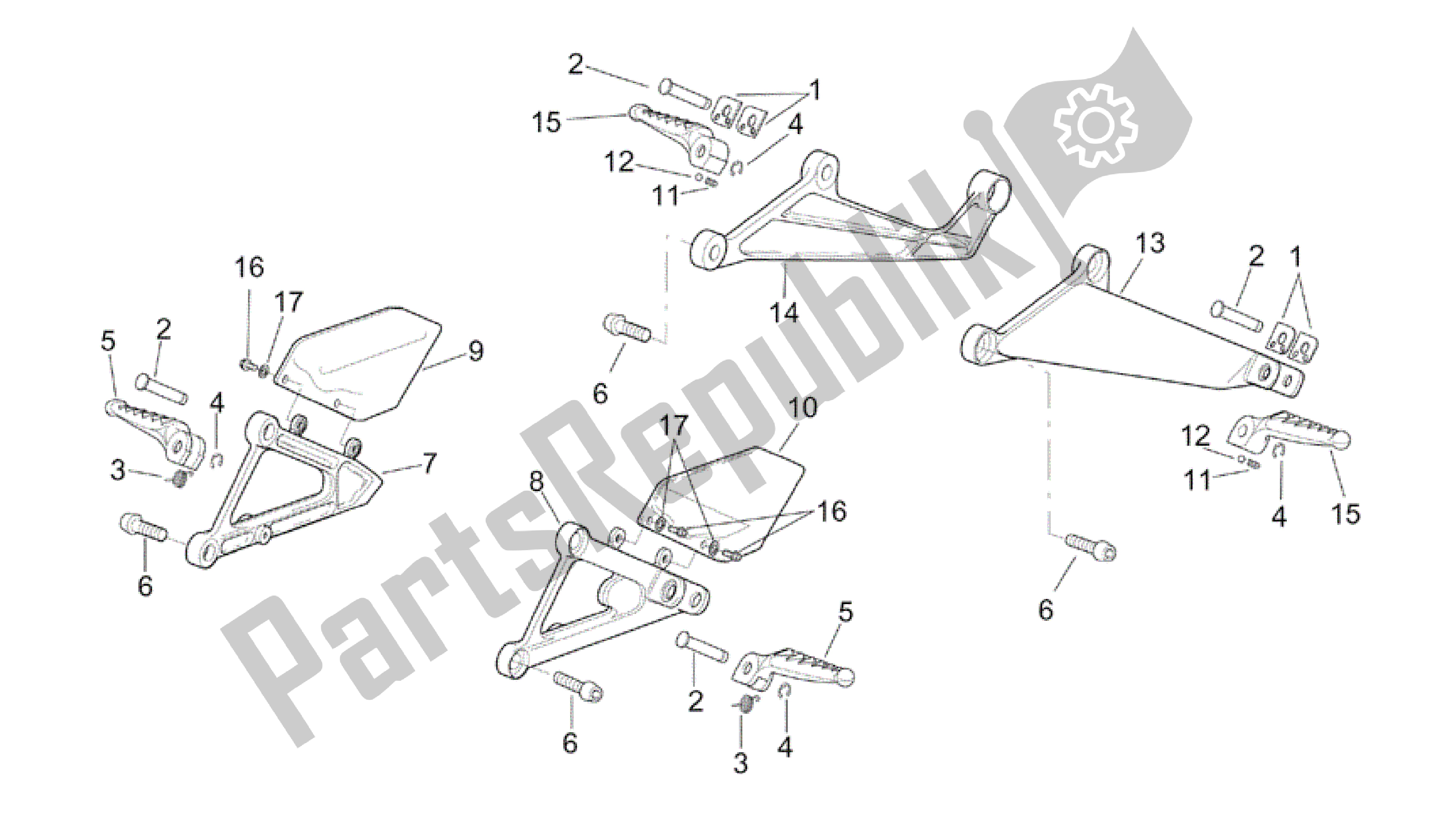 Alle Teile für das Fußstützen des Aprilia RSV Tuono R Factory 1000 2004 - 2005