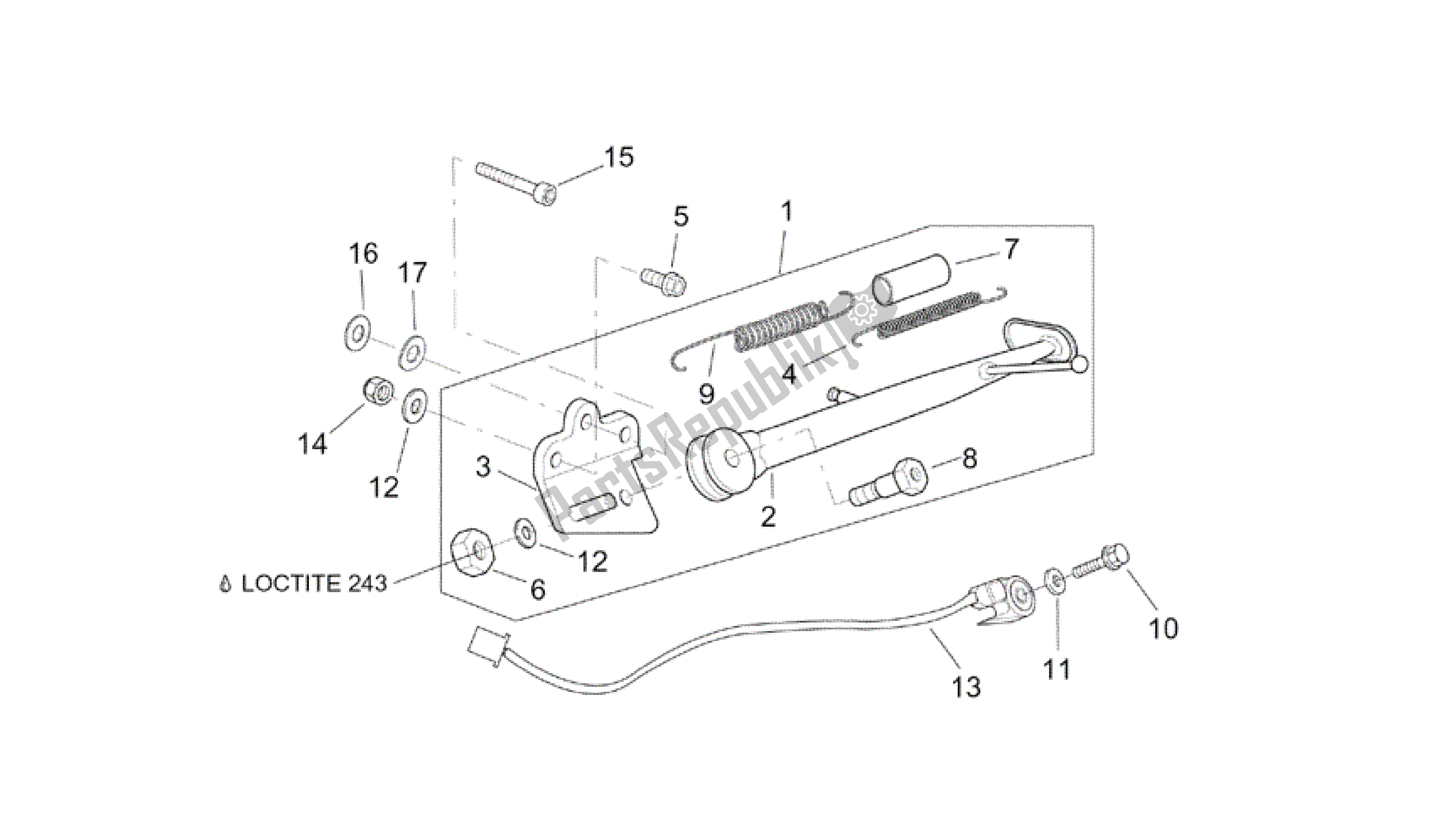 Alle onderdelen voor de Centrale Standaard van de Aprilia RSV Tuono R Factory 1000 2004 - 2005