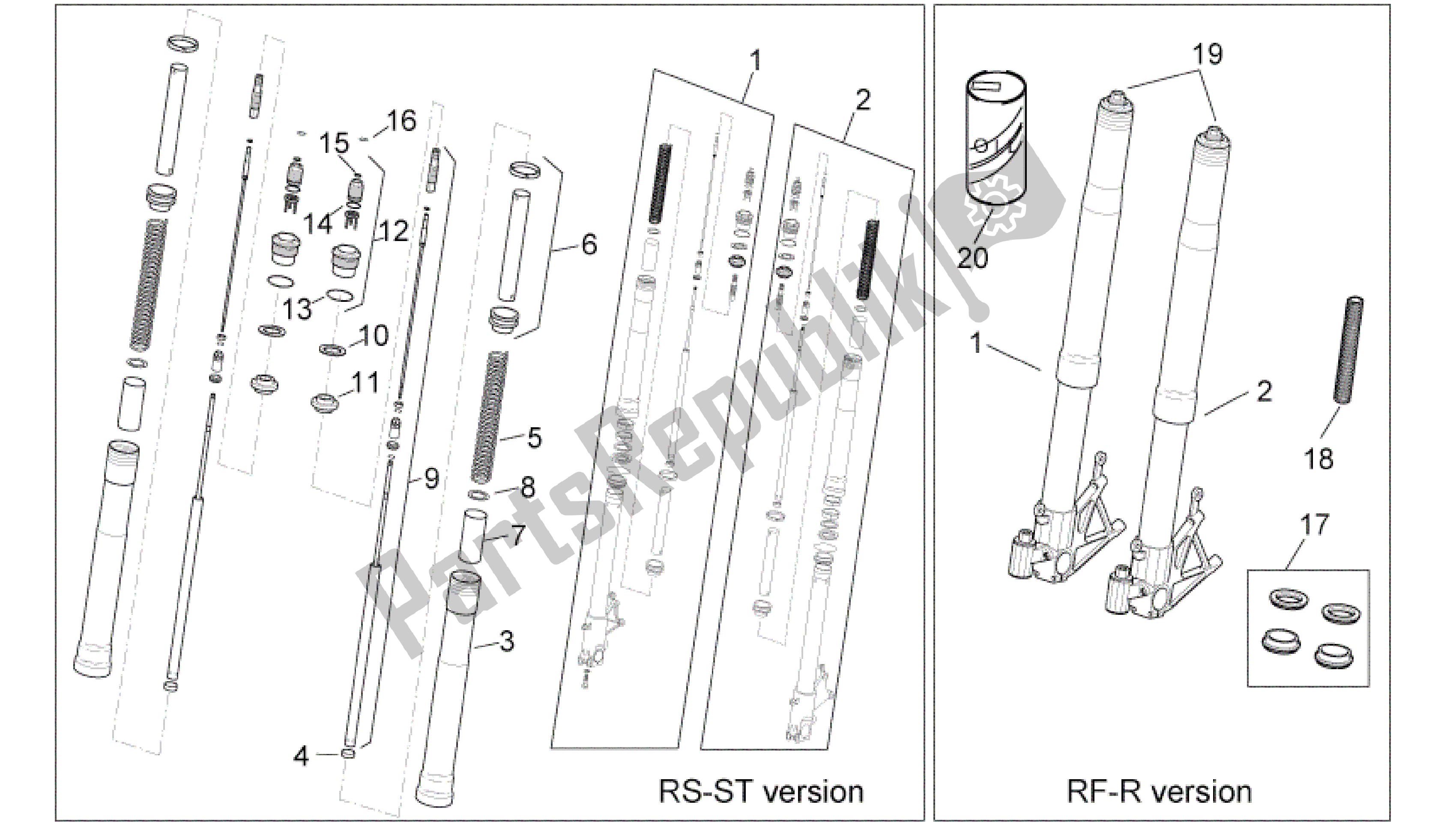 Tutte le parti per il Forcella Anteriore I del Aprilia RSV Tuono R Factory 1000 2004 - 2005