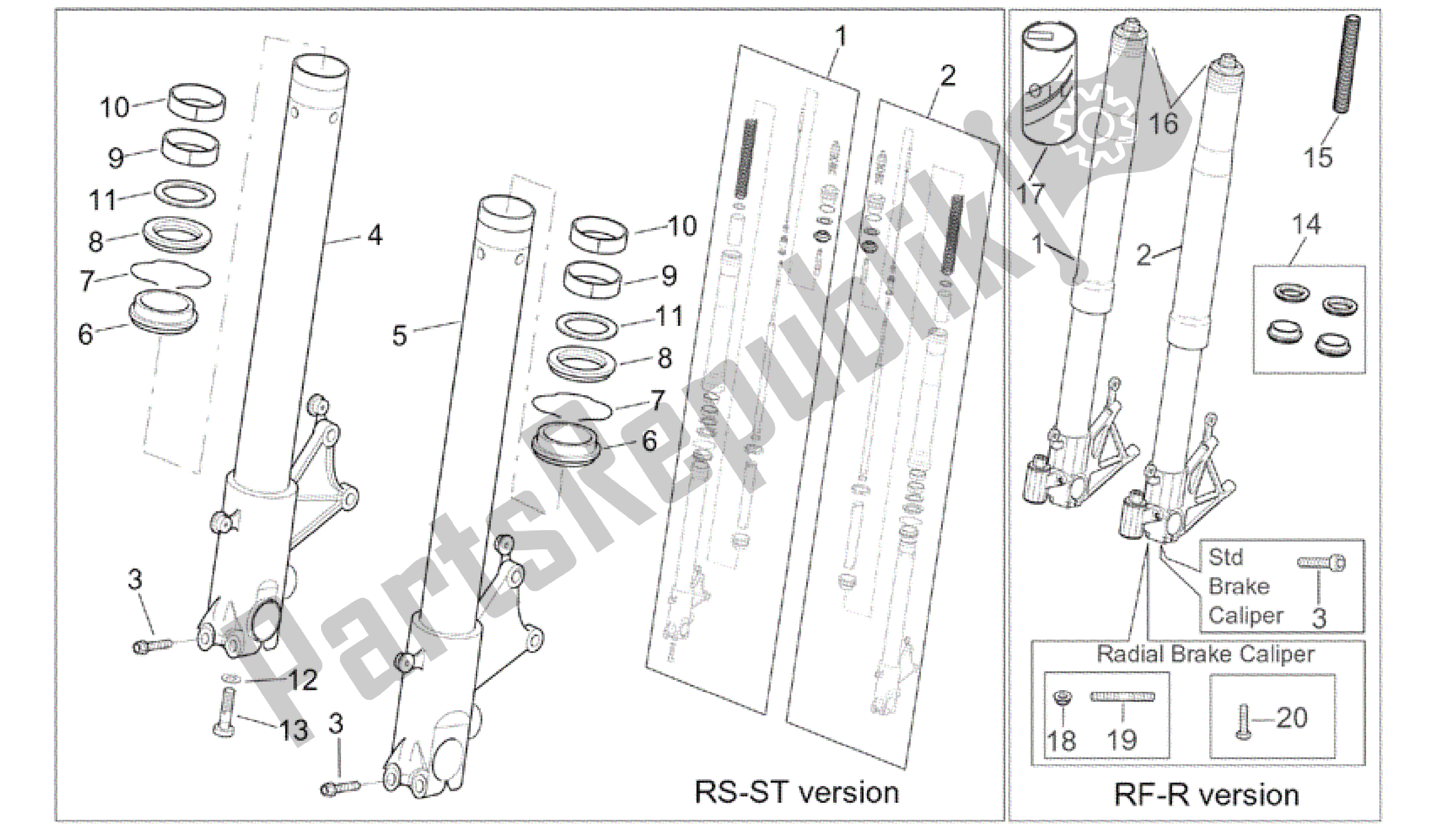 All parts for the Fron Fork Ii of the Aprilia RSV Tuono R Factory 1000 2004 - 2005