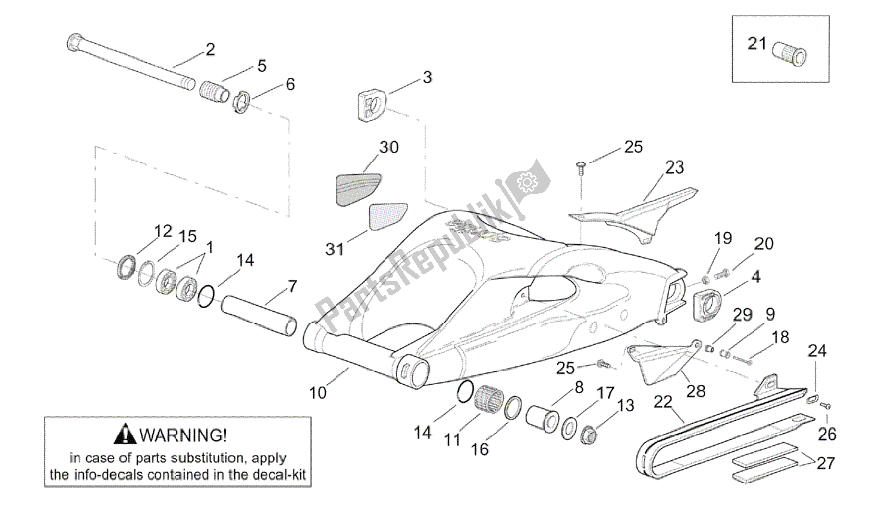 All parts for the Swing Arm of the Aprilia RSV Tuono R Factory 1000 2004 - 2005