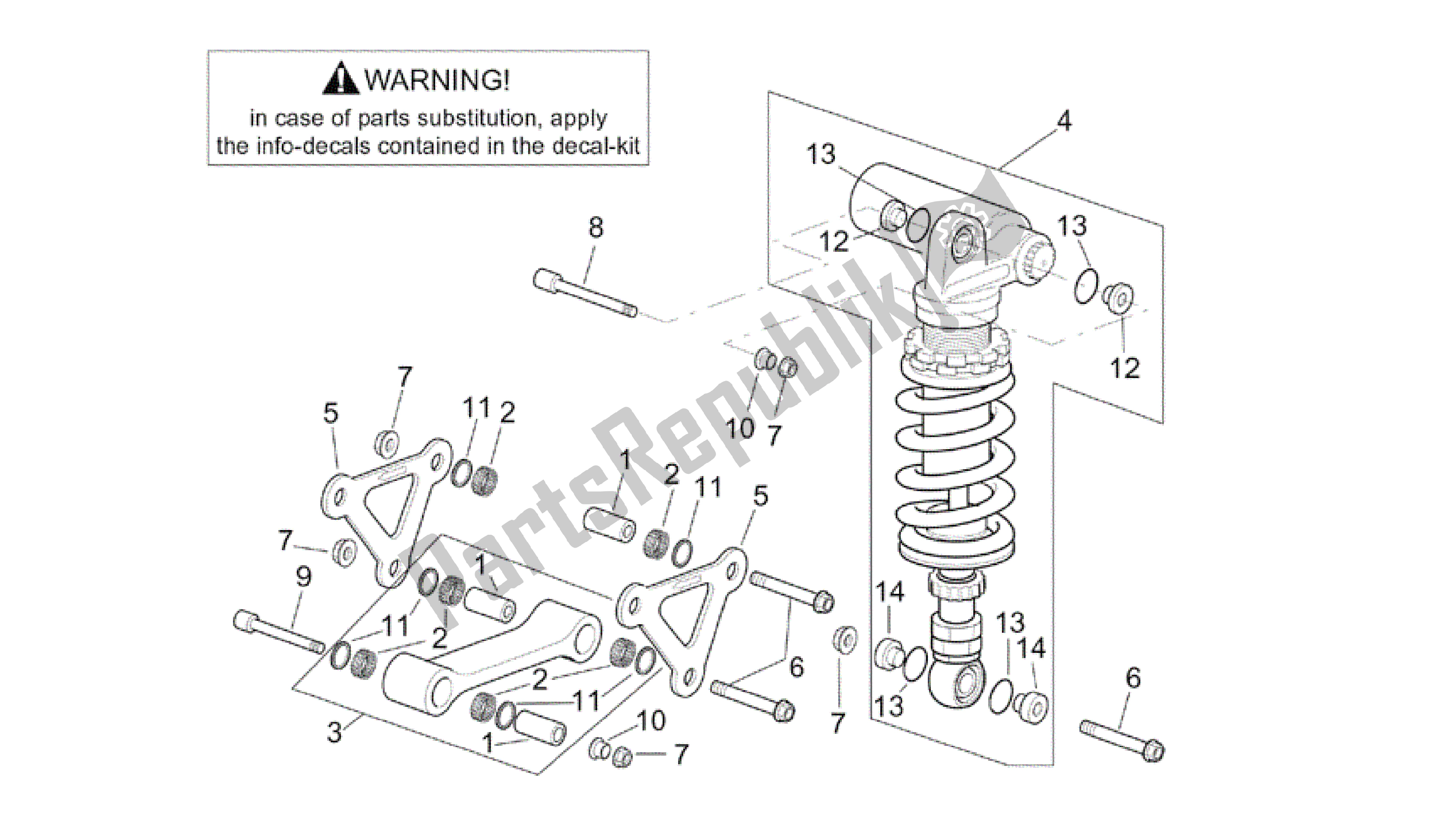 Alle onderdelen voor de Drijfstang - Achterschokbreker Abs. Van de Aprilia RSV Tuono R Factory 1000 2004 - 2005