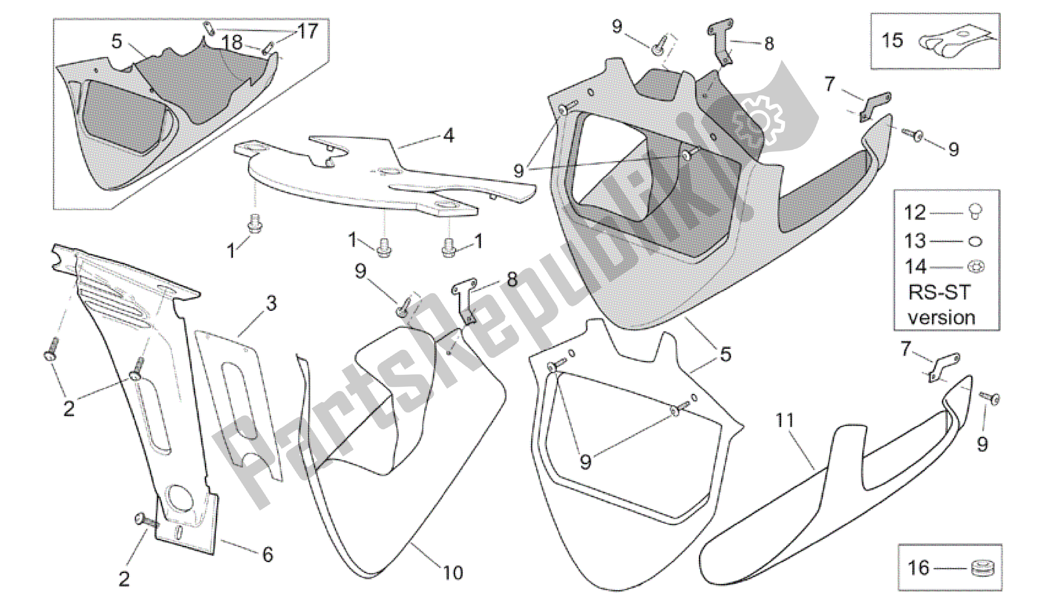 All parts for the Front Body - Lockups of the Aprilia RSV Tuono R Factory 1000 2004 - 2005