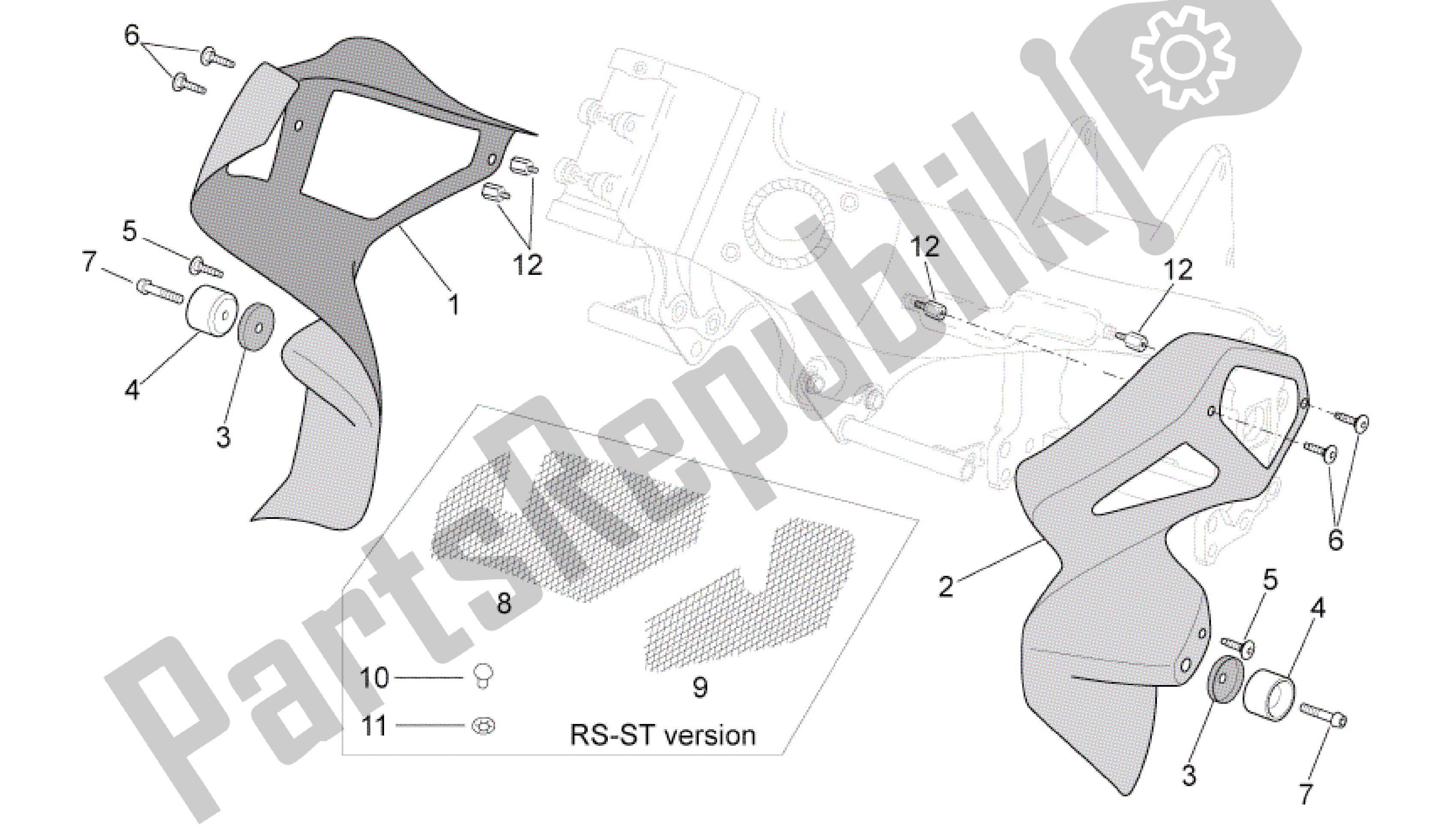 Todas as partes de Corpo Central - Carenagens Superiores do Aprilia RSV Tuono R Factory 1000 2004 - 2005