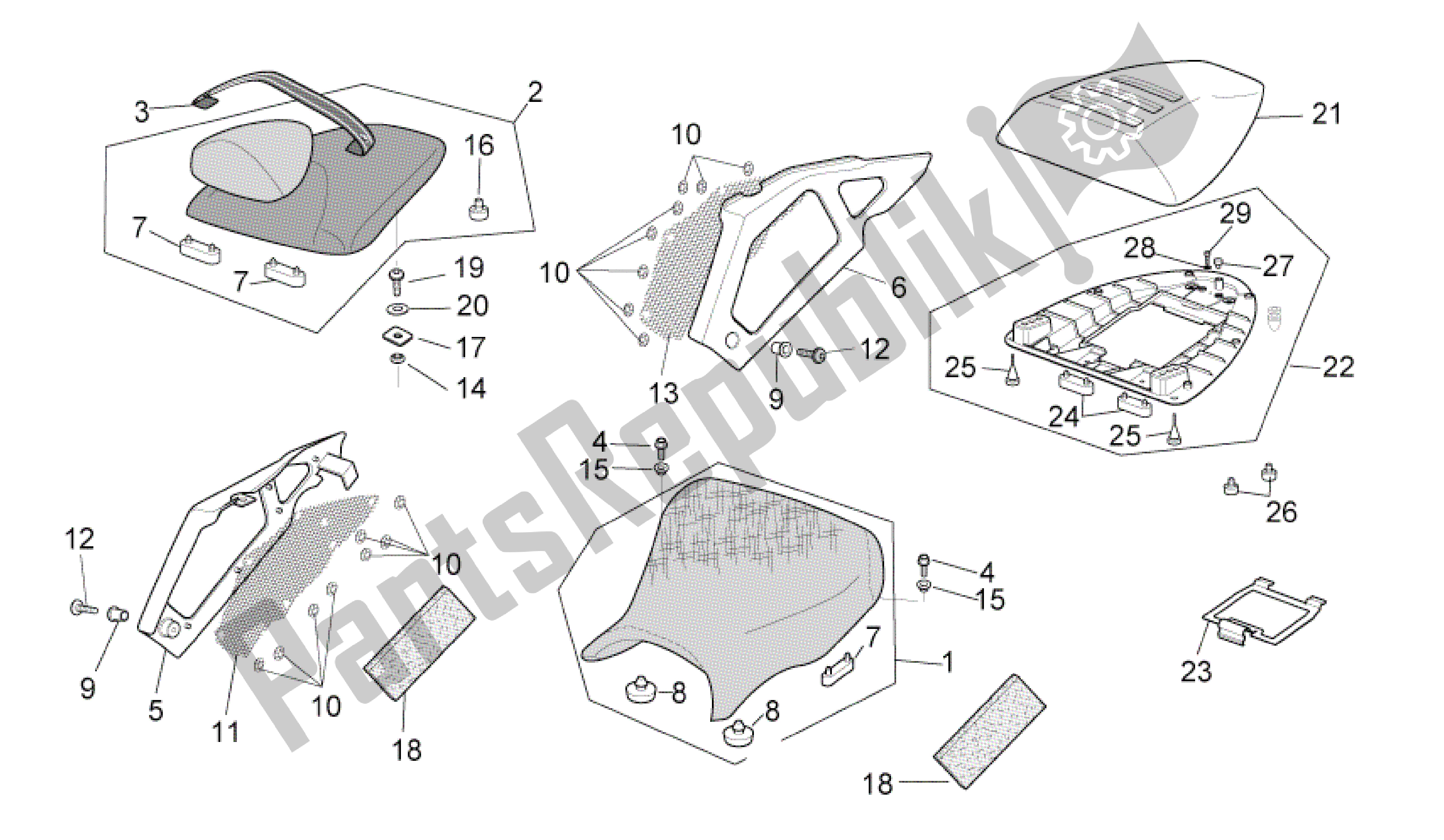 Todas las partes para Ensillar de Aprilia RSV Tuono R Factory 1000 2004 - 2005