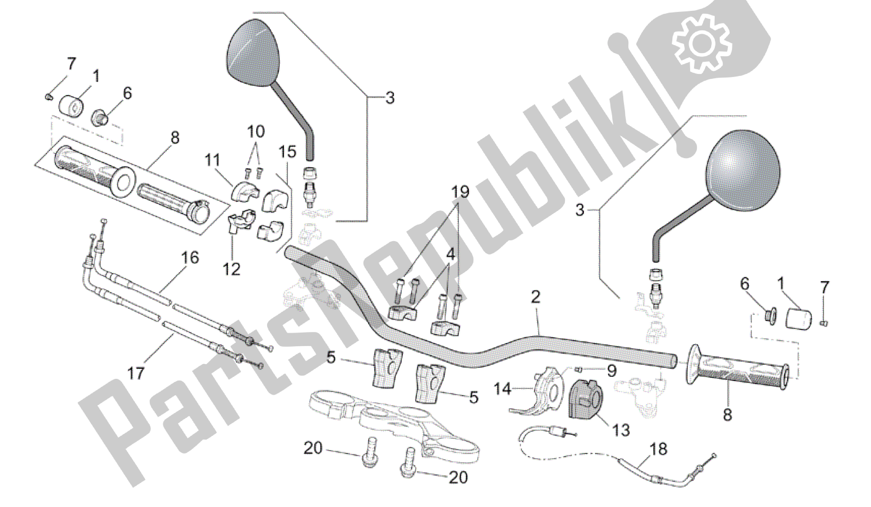 All parts for the Handlebar of the Aprilia RSV Tuono R Factory 1000 2004 - 2005