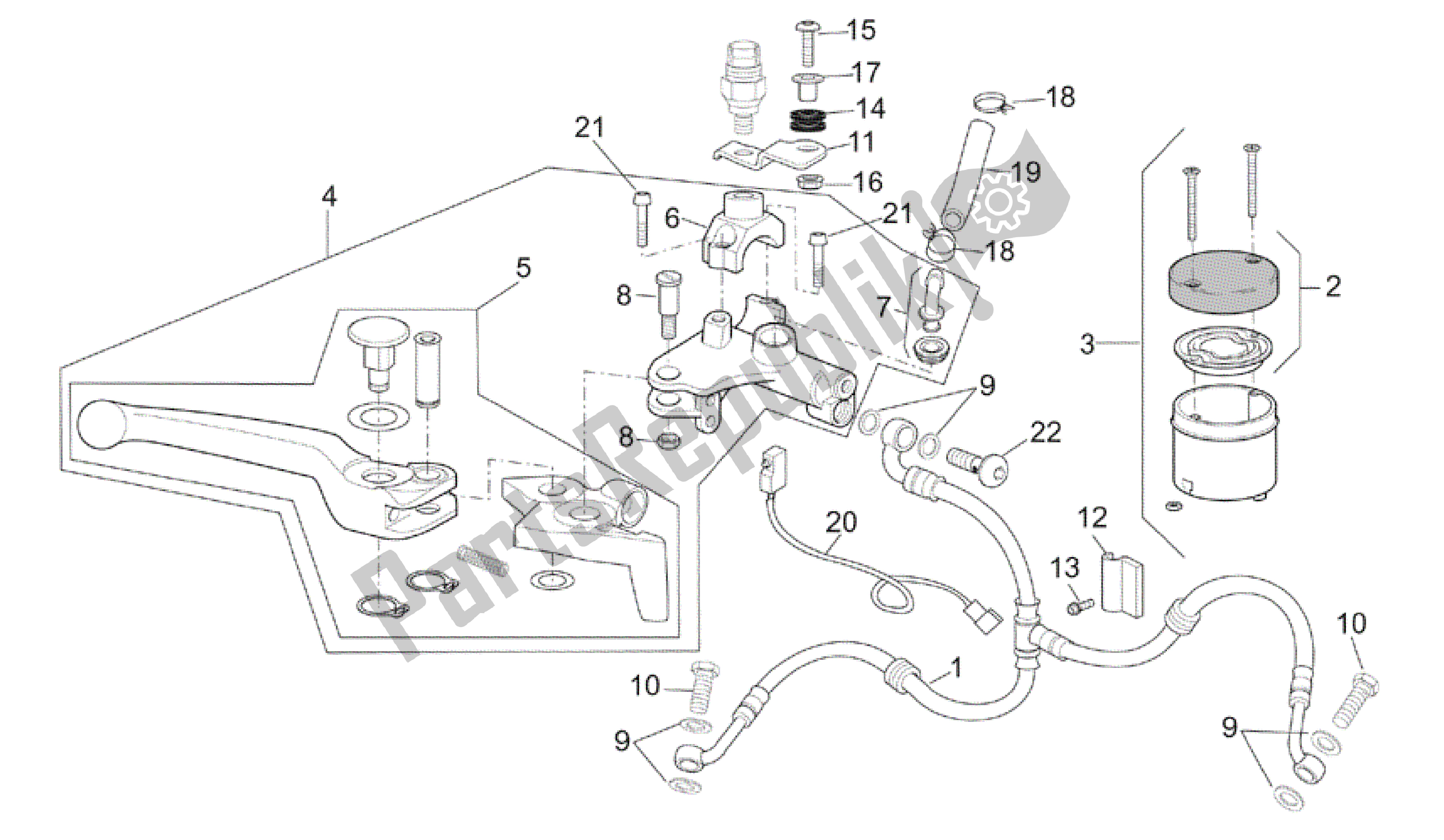 Alle onderdelen voor de Voorste Hoofdcilinder van de Aprilia RSV Tuono R Factory 1000 2004 - 2005