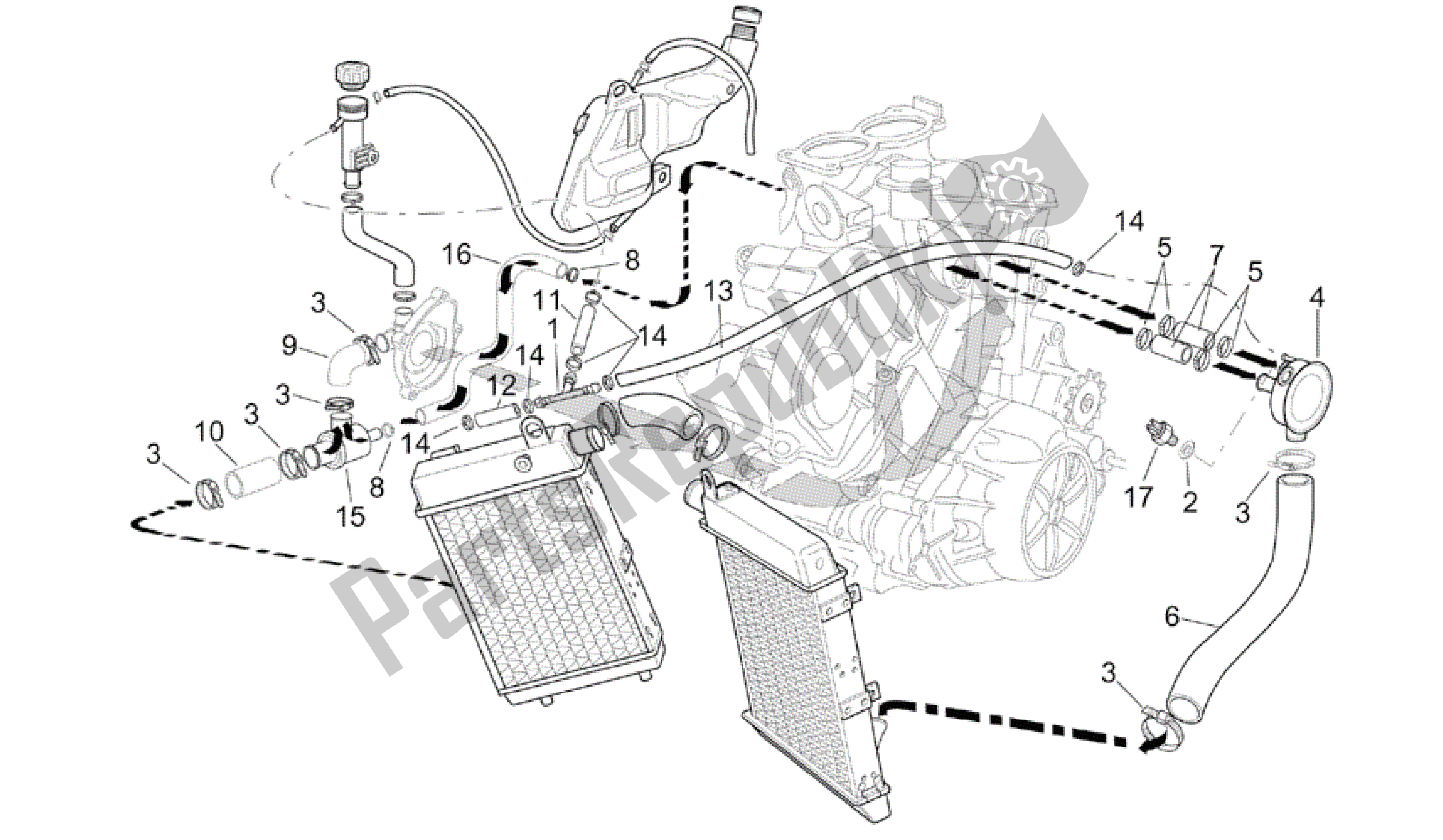 Tutte le parti per il Sistema Di Raffreddamento del Aprilia RSV Tuono R Factory 1000 2004 - 2005