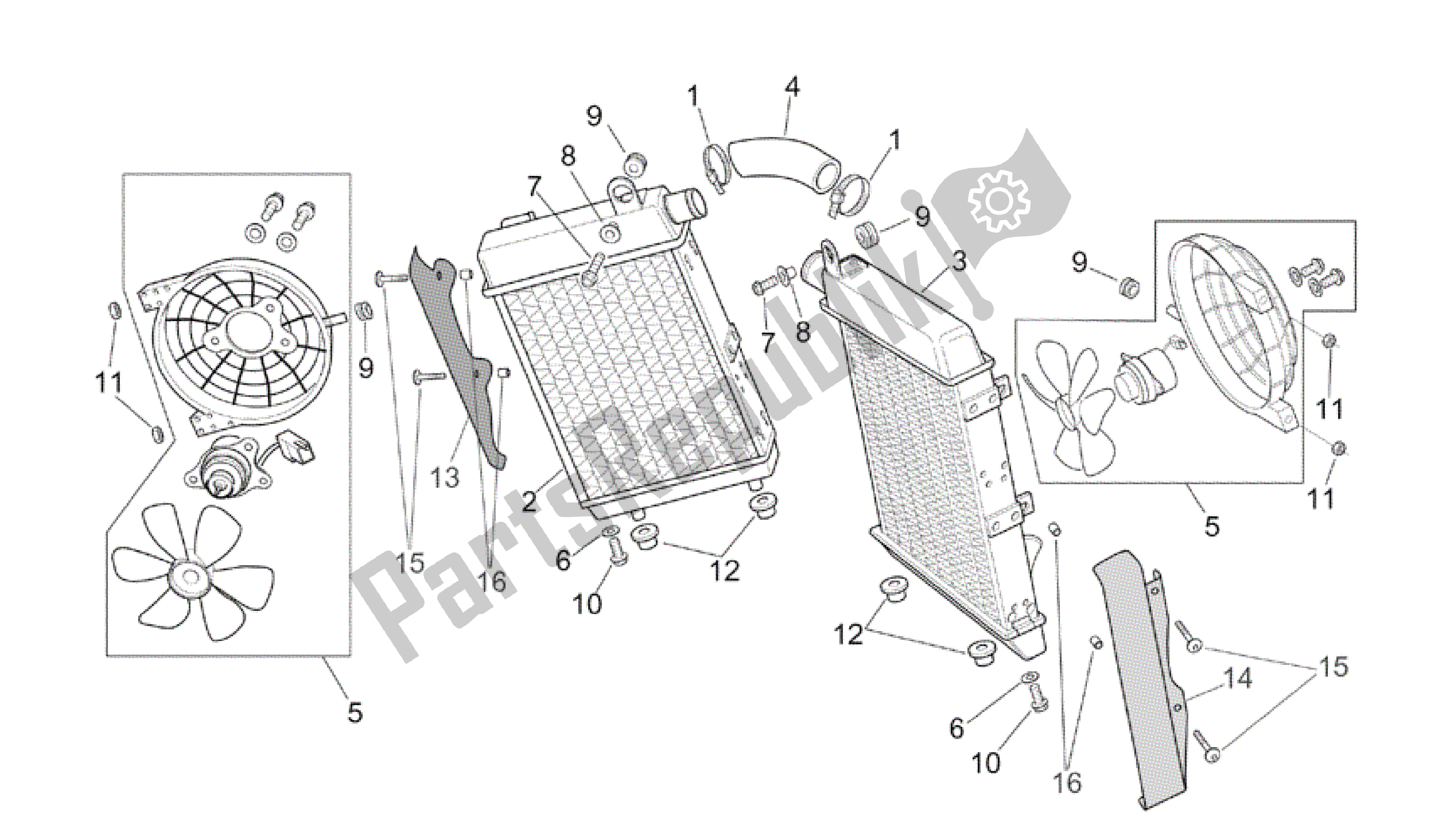 All parts for the Water Coolers of the Aprilia RSV Tuono R Factory 1000 2004 - 2005