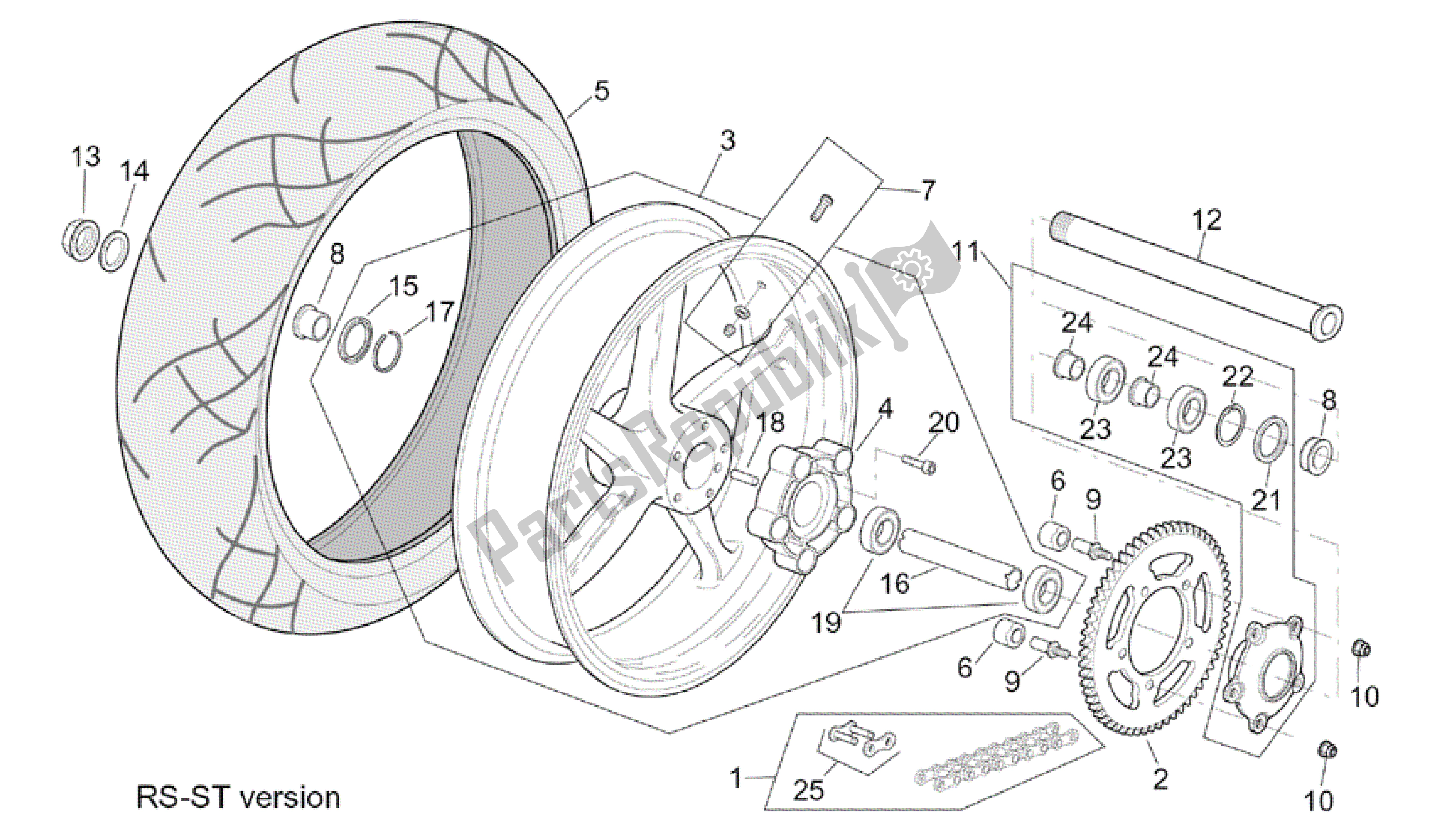 Tutte le parti per il Ruota Posteriore Versione St-rs del Aprilia RSV Tuono RS 1000 2004 - 2005