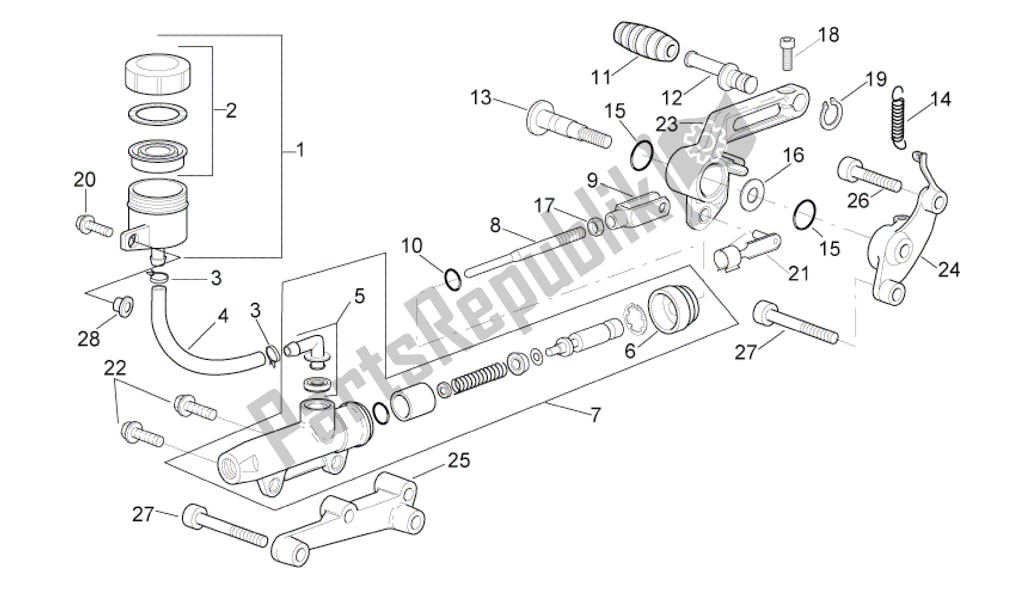 Toutes les pièces pour le Maître-cylindre Arrière du Aprilia RSV Tuono RS 1000 2004 - 2005