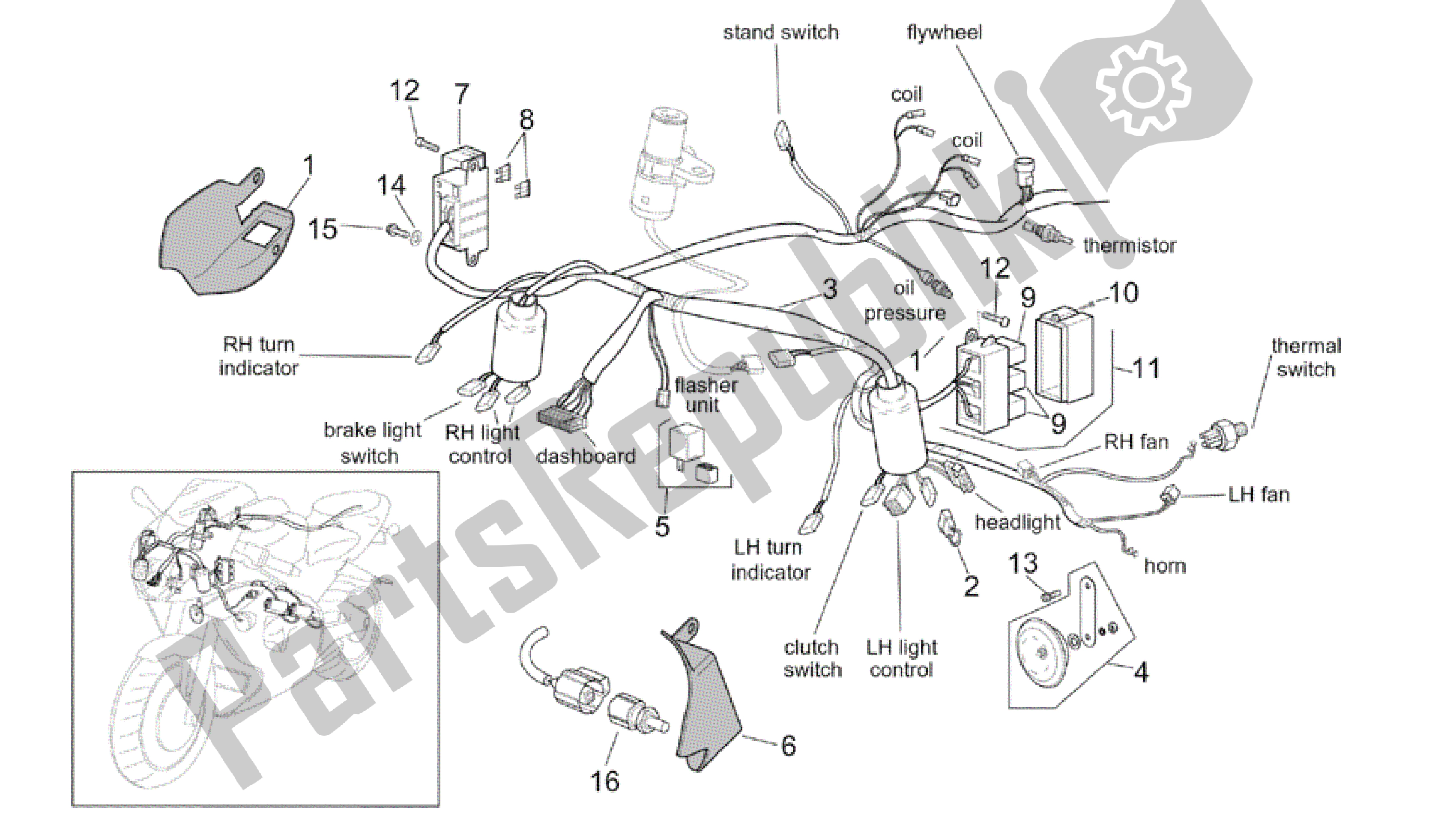 Todas las partes para Sistema Eléctrico Frontal de Aprilia RSV Tuono RS 1000 2004 - 2005