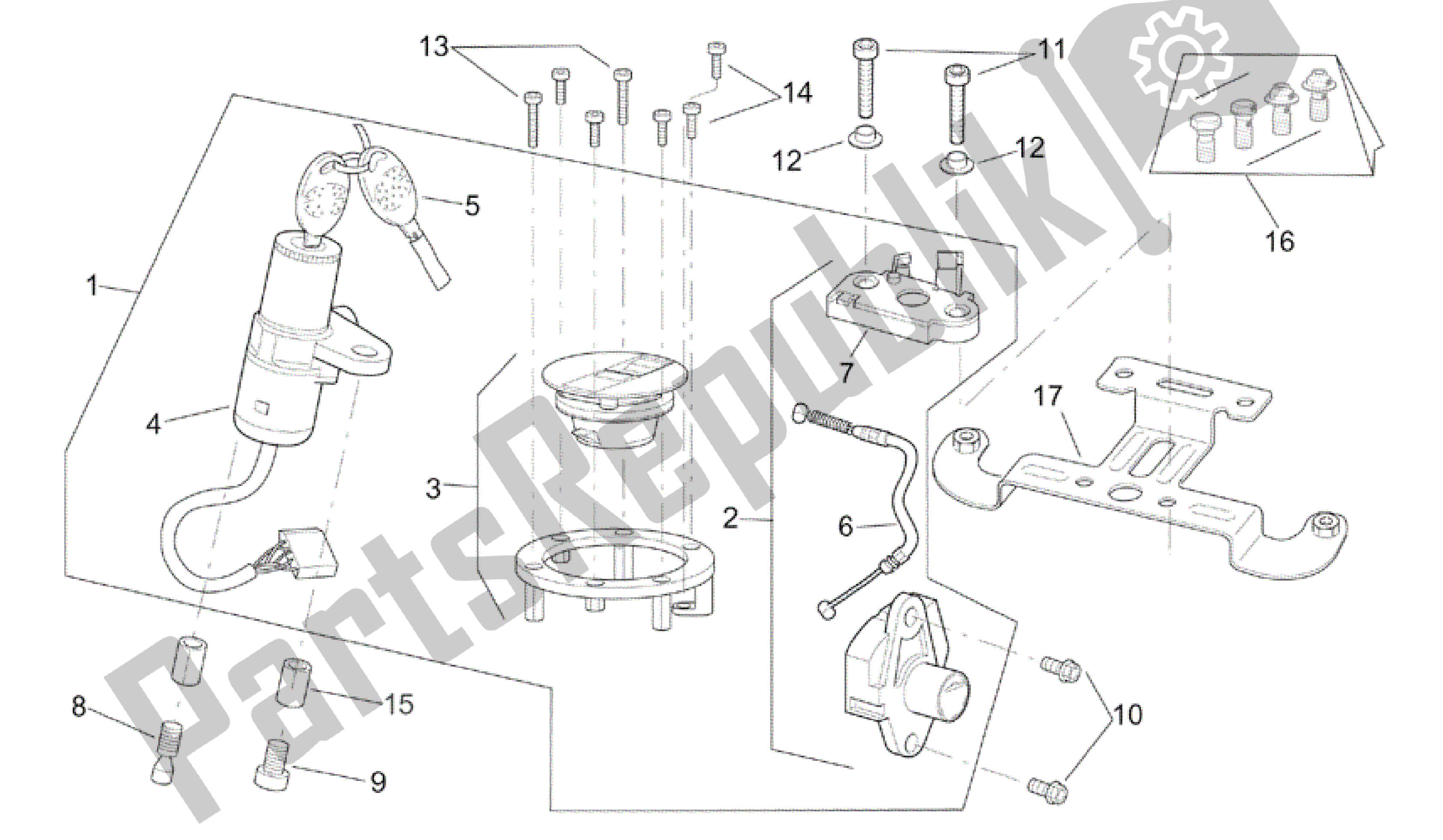 All parts for the Lock Hardware Kit of the Aprilia RSV Tuono RS 1000 2004 - 2005