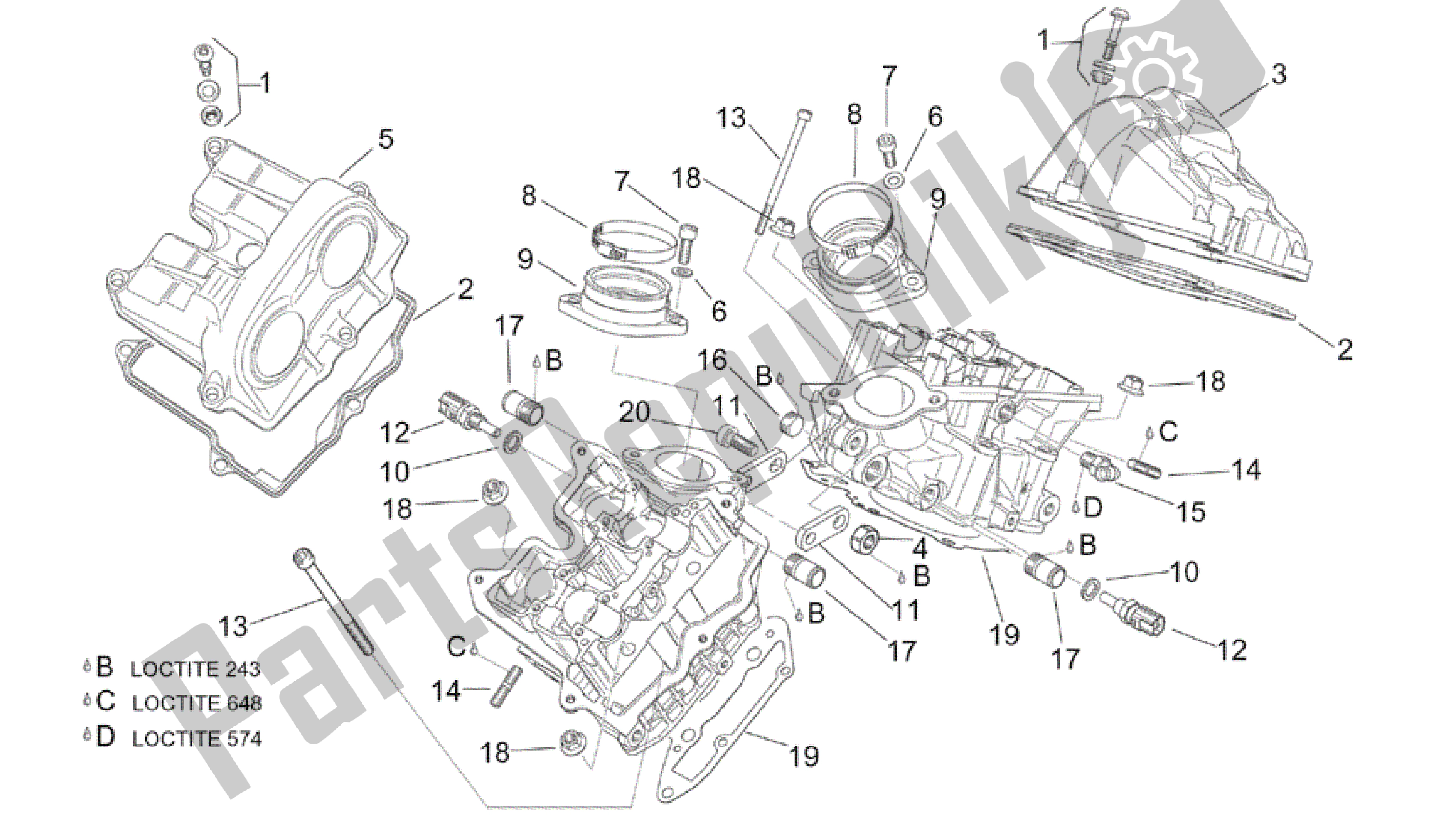 Alle onderdelen voor de Kleppen Bedekken van de Aprilia RSV Tuono RS 1000 2004 - 2005