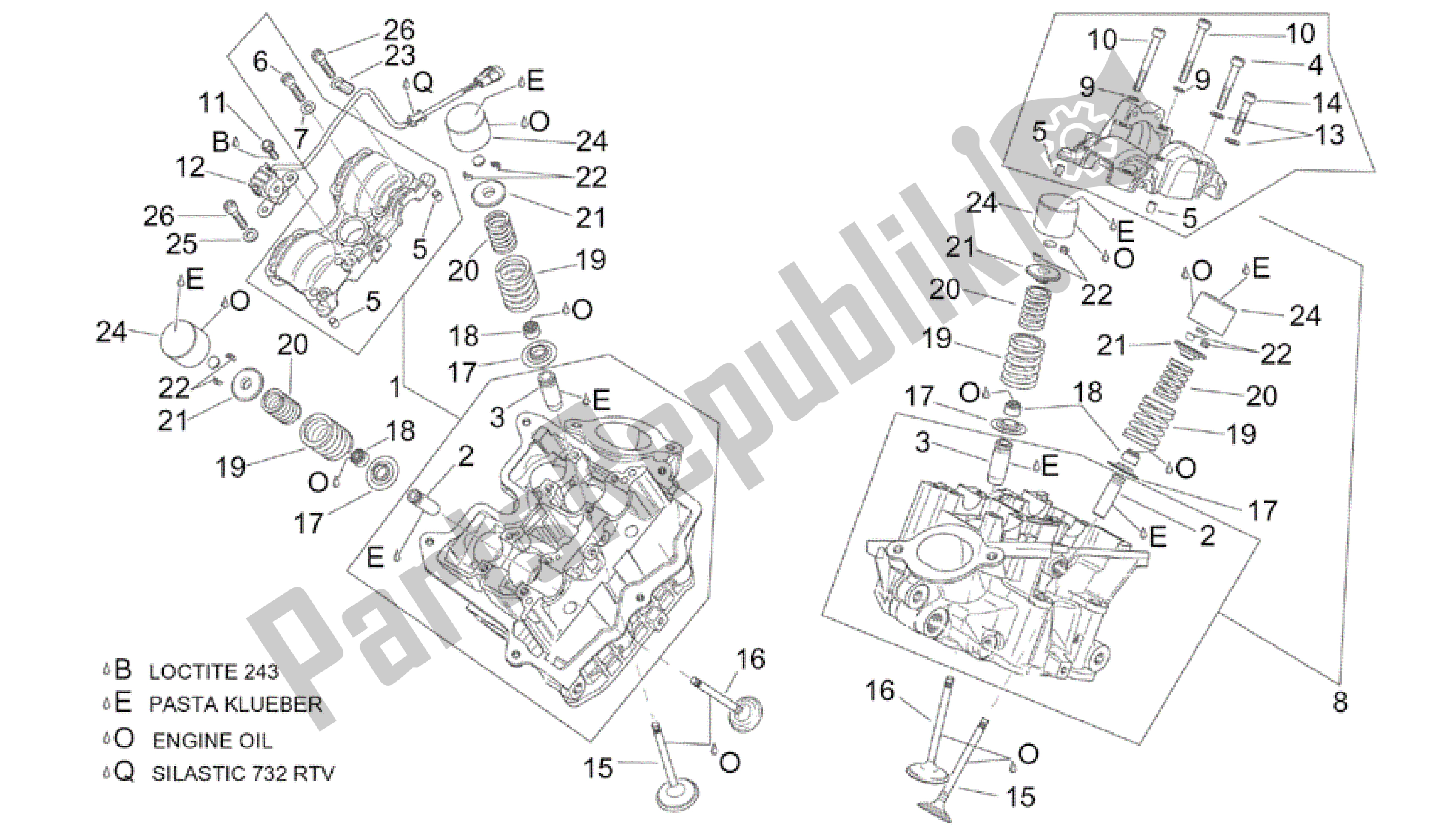 Alle onderdelen voor de Cilinderkop En Kleppen van de Aprilia RSV Tuono RS 1000 2004 - 2005