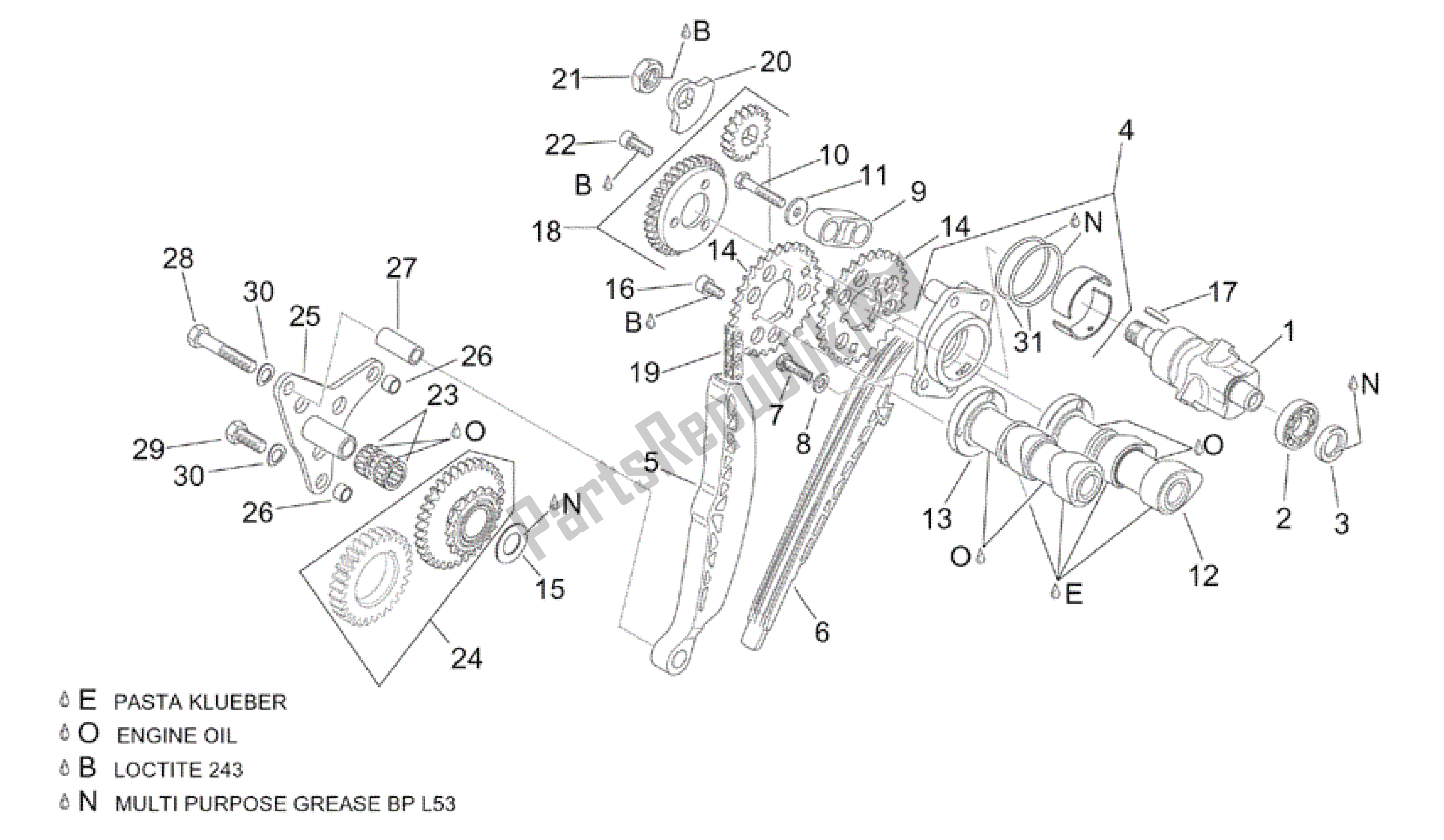 Tutte le parti per il Sistema Di Fasatura Del Cilindro Posteriore del Aprilia RSV Tuono RS 1000 2004 - 2005