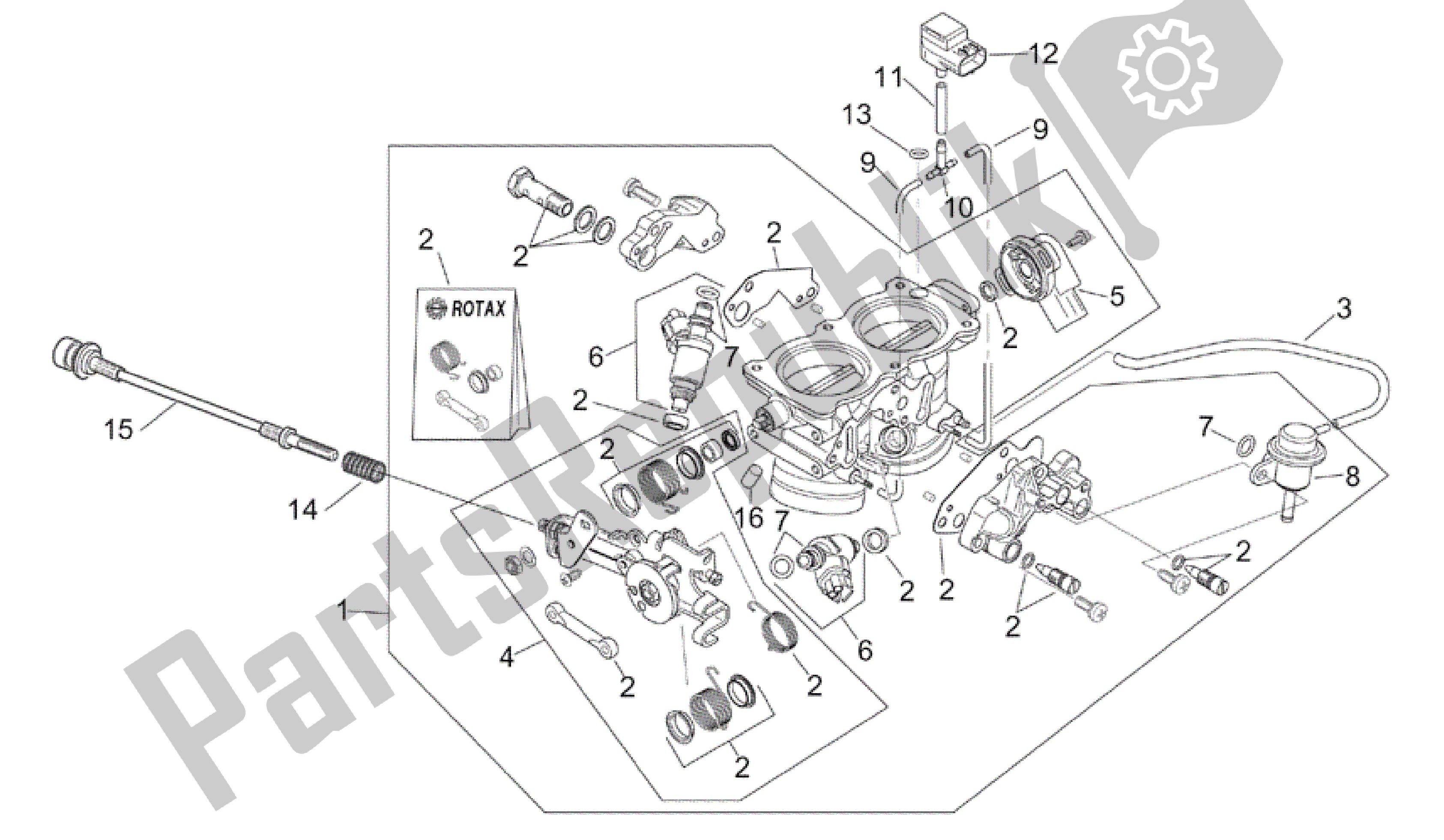 Alle onderdelen voor de Gasklephuis van de Aprilia RSV Tuono RS 1000 2004 - 2005