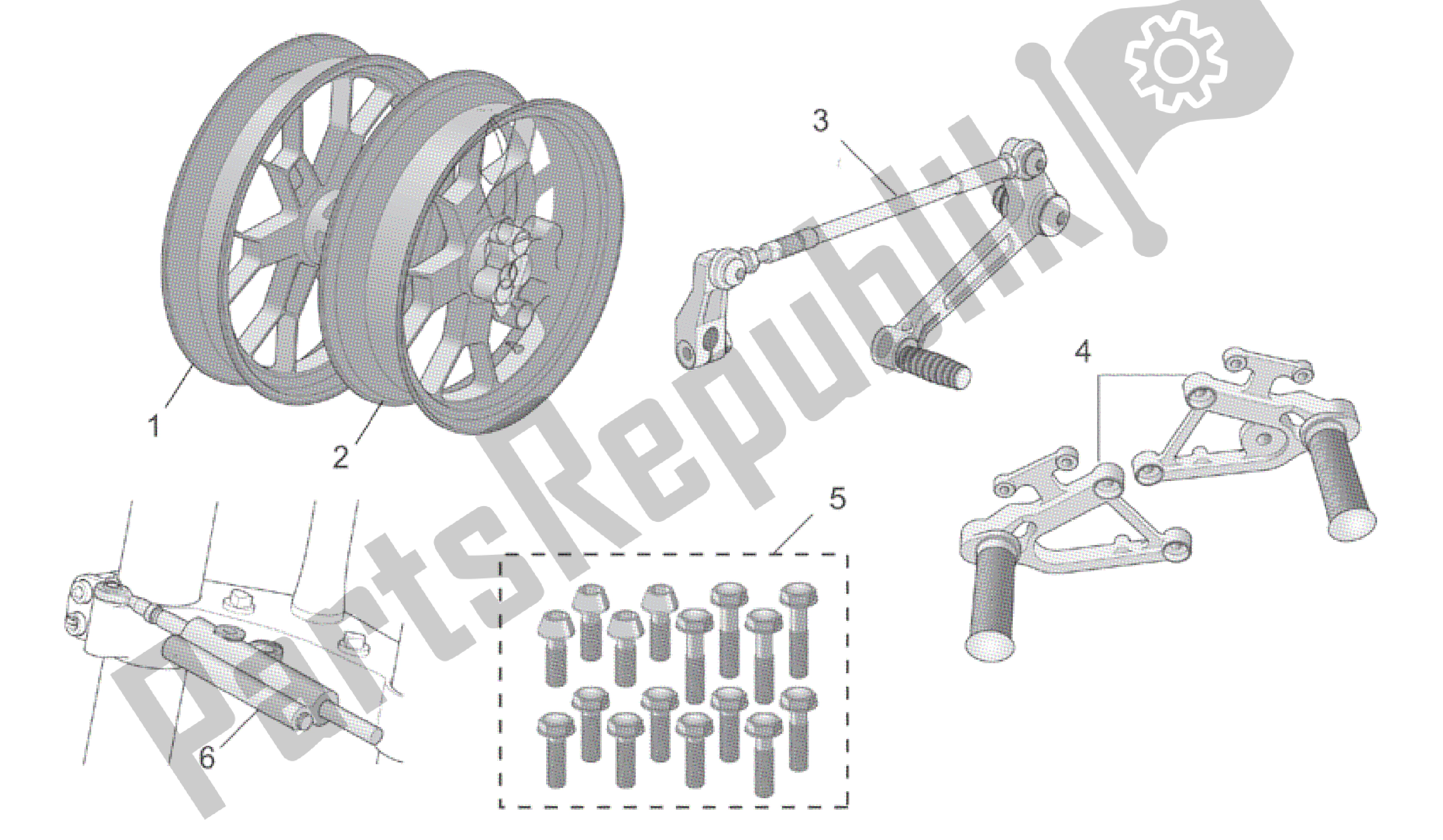 Tutte le parti per il Acc. - Componenti Ciclistici del Aprilia RSV Tuono RS 1000 2004 - 2005