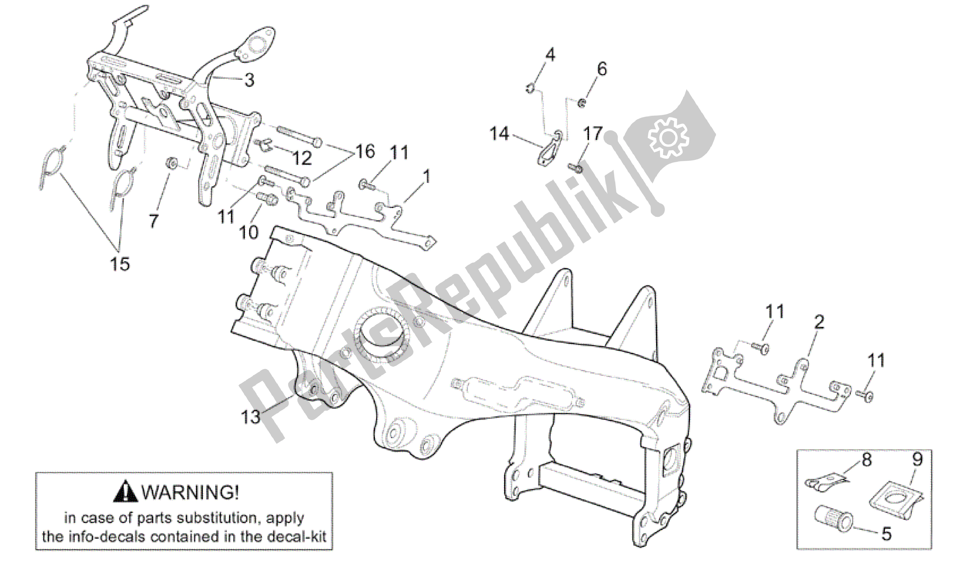 All parts for the Frame Ii of the Aprilia RSV Tuono RS 1000 2004 - 2005