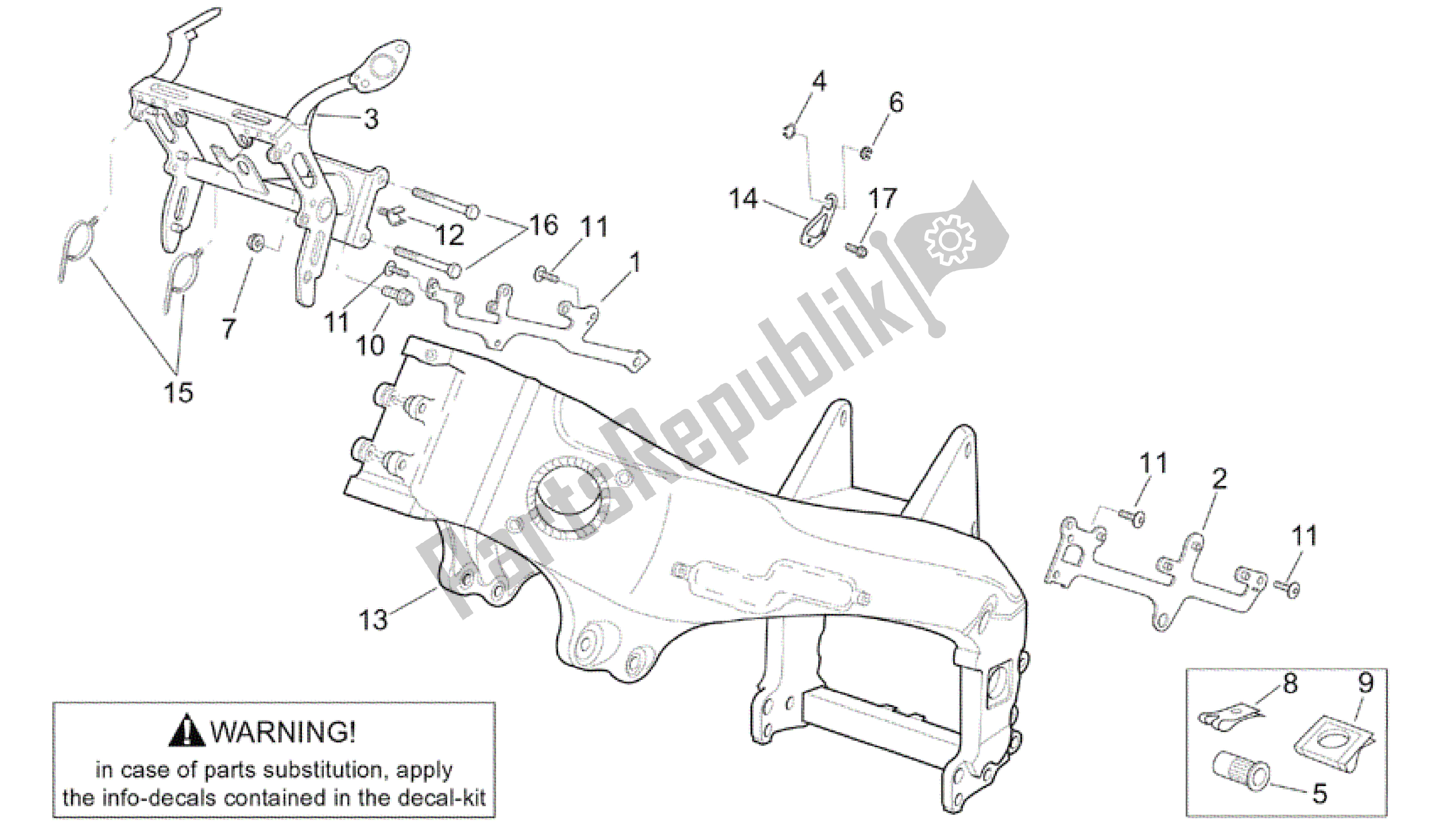 All parts for the Frame Ii of the Aprilia RSV Tuono RS 1000 2004 - 2005